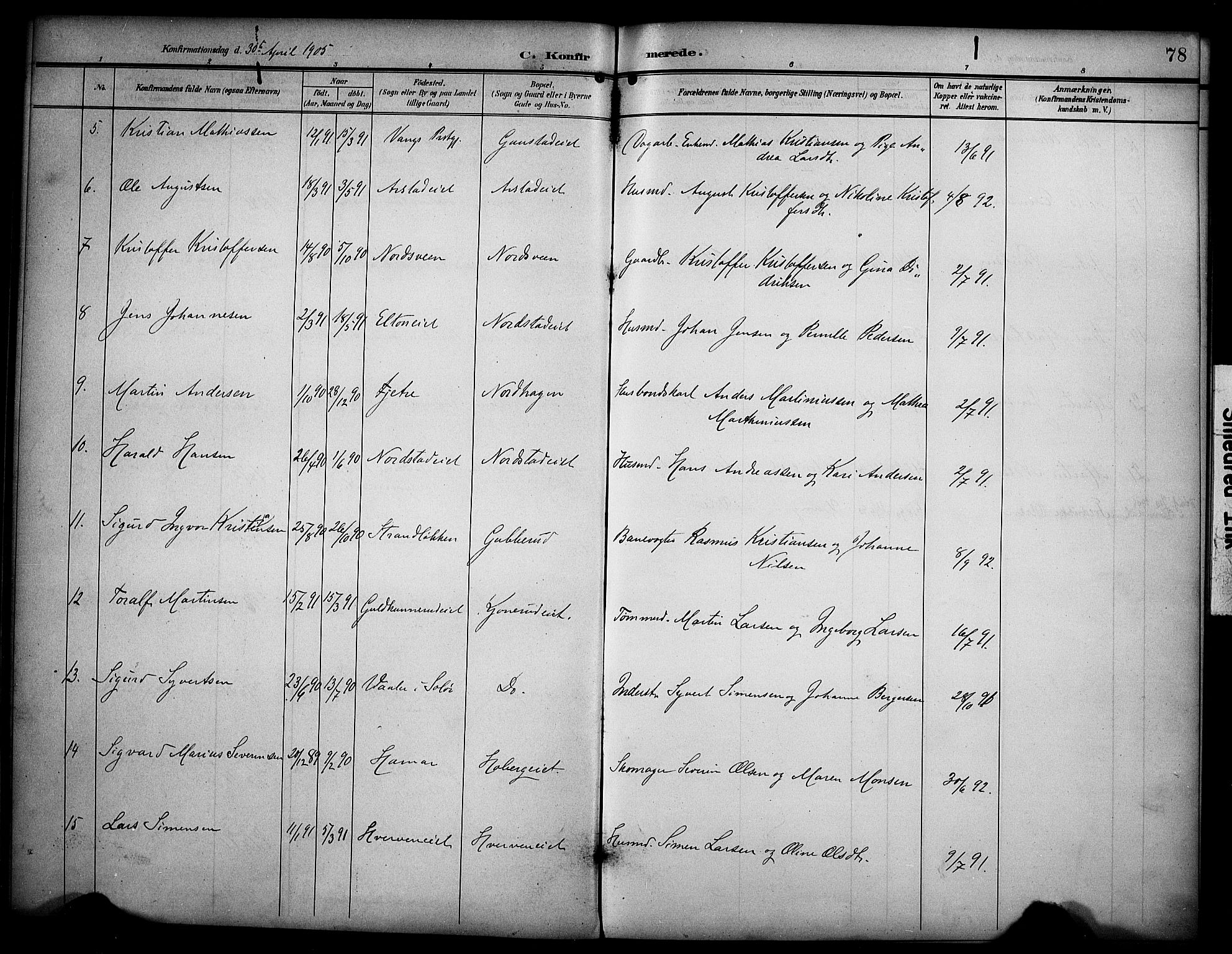 Stange prestekontor, AV/SAH-PREST-002/K/L0022: Parish register (official) no. 22, 1903-1914, p. 78