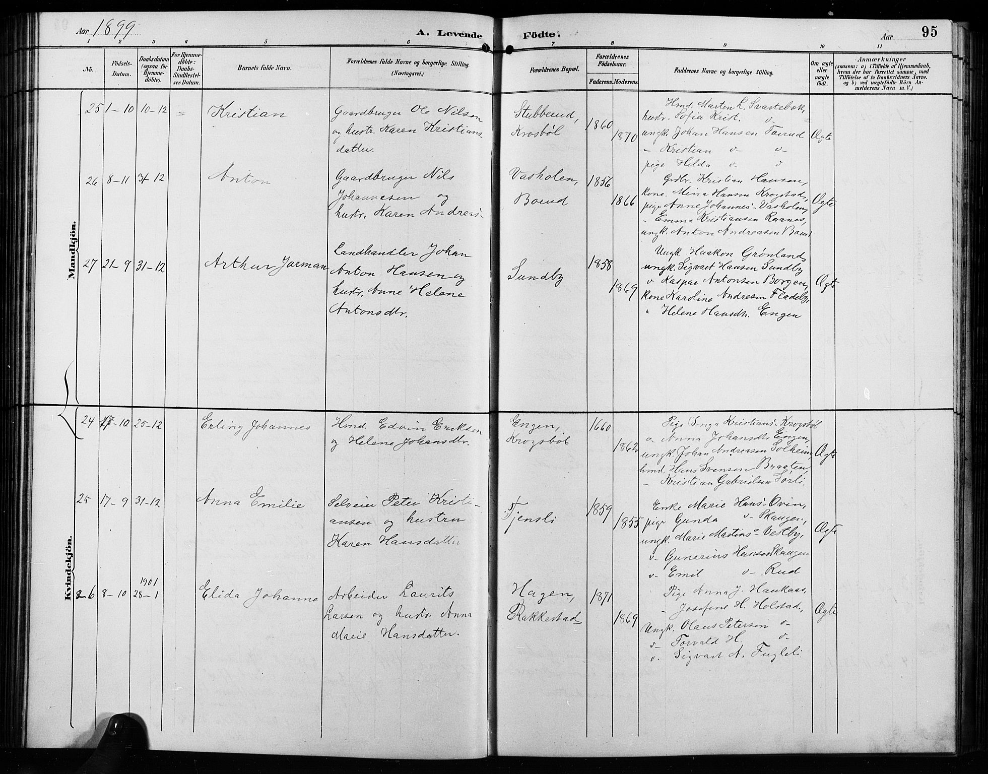 Enebakk prestekontor Kirkebøker, SAO/A-10171c/G/Ga/L0006: Parish register (copy) no. I 6, 1889-1911, p. 95