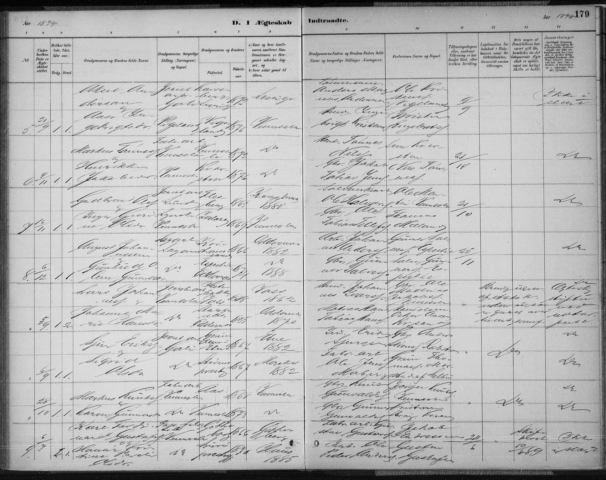 Vennesla sokneprestkontor, AV/SAK-1111-0045/Fa/Fab/L0004: Parish register (official) no. A 4, 1884-1896, p. 179