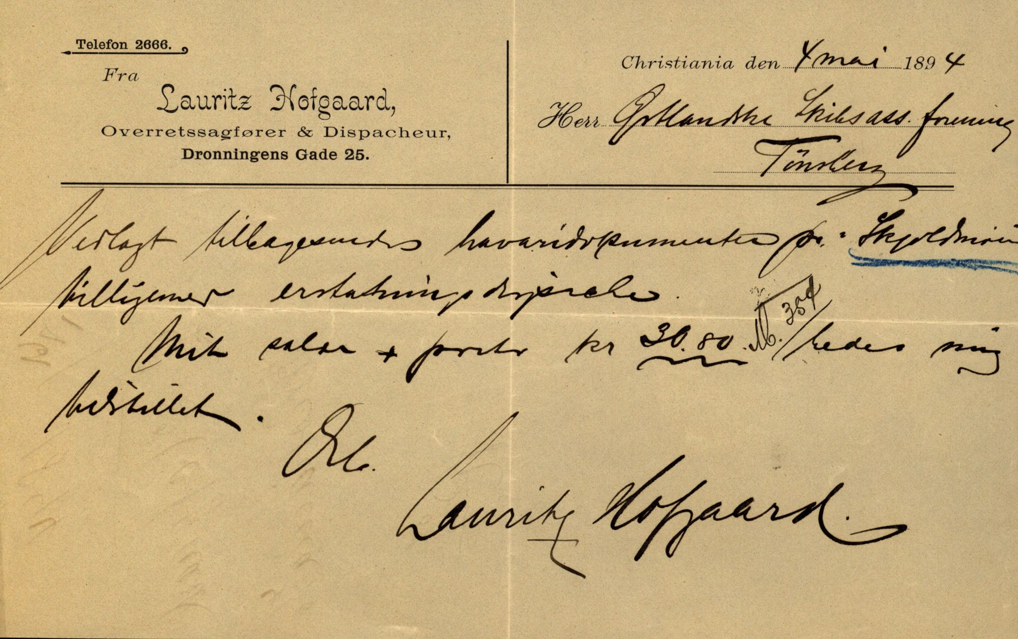Pa 63 - Østlandske skibsassuranceforening, VEMU/A-1079/G/Ga/L0030/0008: Havaridokumenter / Skjoldmoen, Dalerne, Union, 1894, p. 22