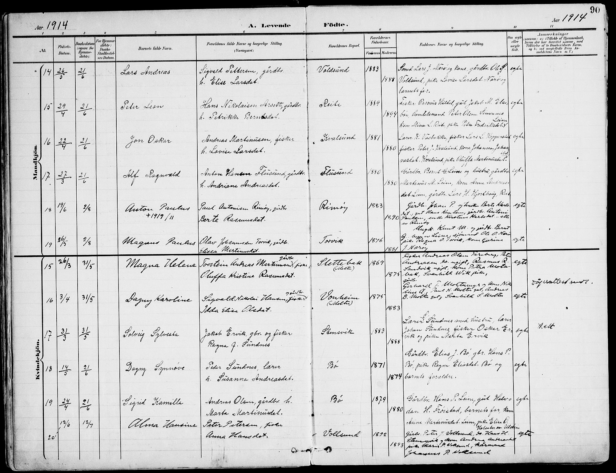 Ministerialprotokoller, klokkerbøker og fødselsregistre - Møre og Romsdal, AV/SAT-A-1454/507/L0075: Parish register (official) no. 507A10, 1901-1920, p. 90