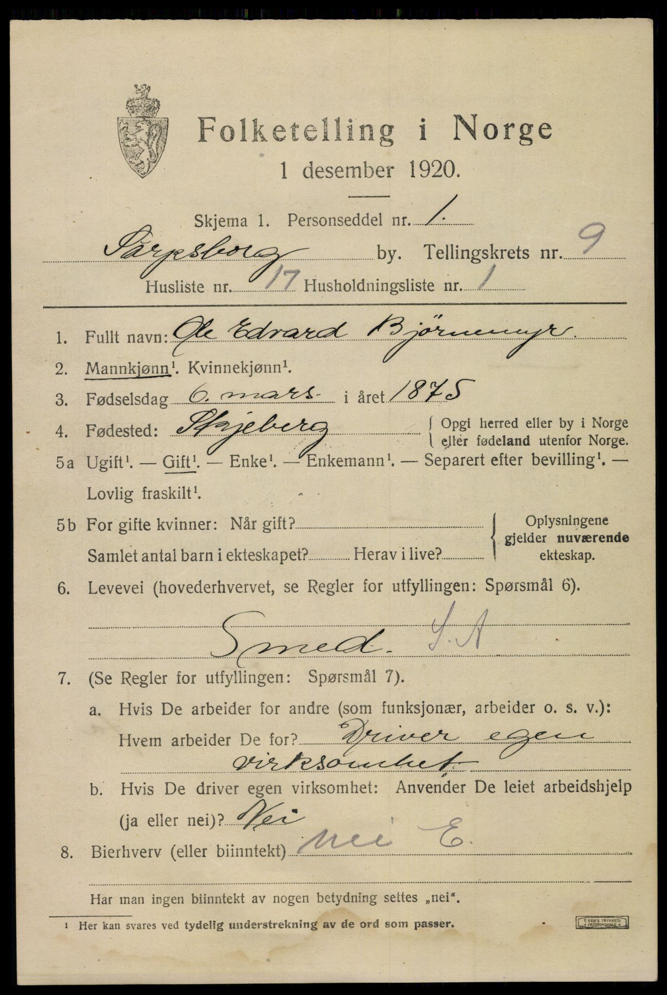 SAO, 1920 census for Sarpsborg, 1920, p. 19304