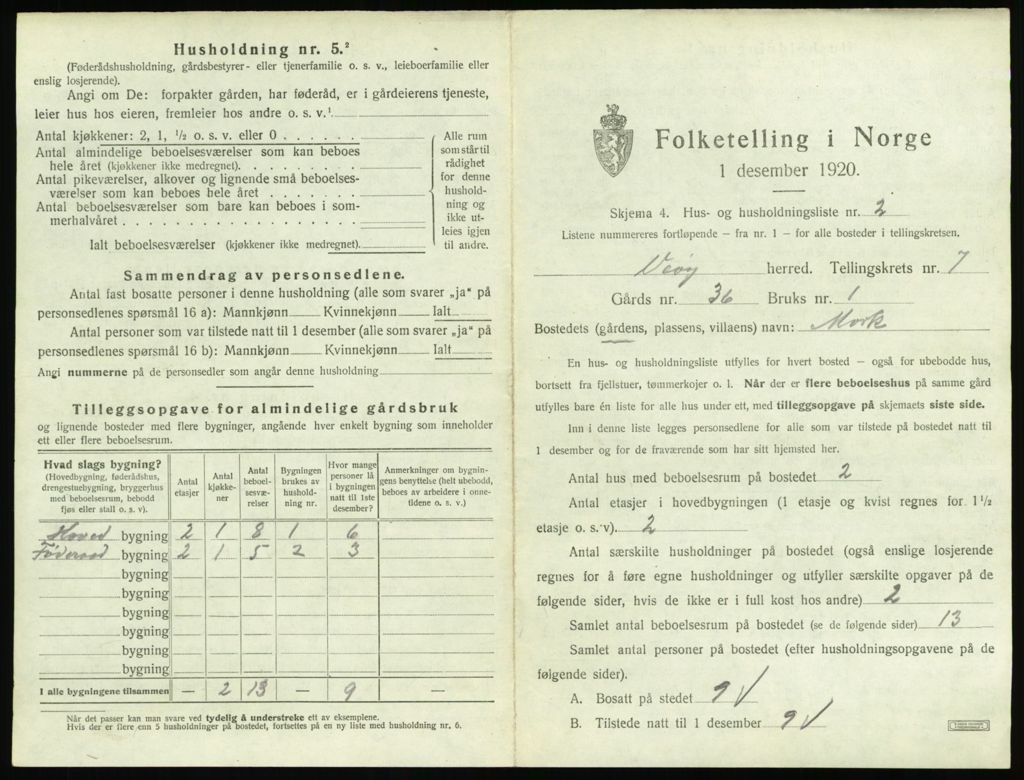 SAT, 1920 census for Veøy, 1920, p. 457