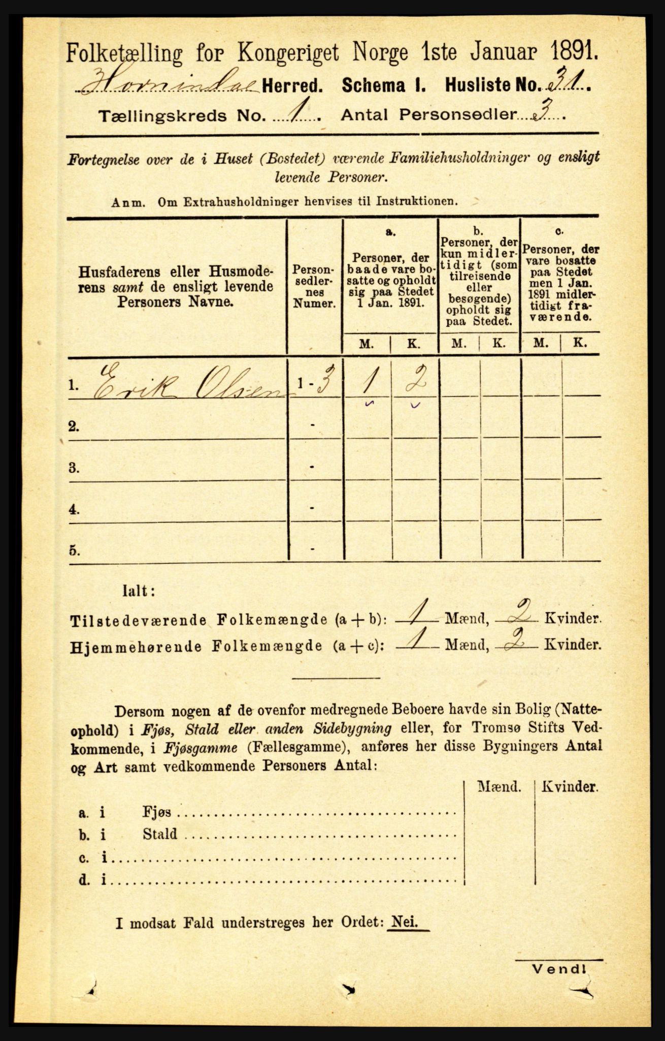 RA, 1891 census for 1444 Hornindal, 1891, p. 54