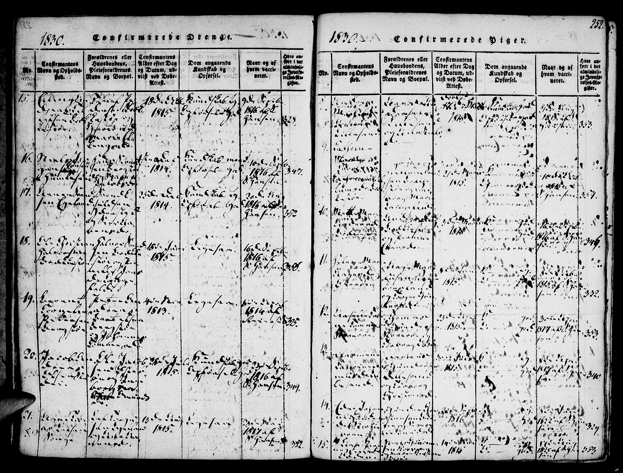 Vestre Moland sokneprestkontor, AV/SAK-1111-0046/F/Fa/Fab/L0003: Parish register (official) no. A 3, 1816-1843, p. 252