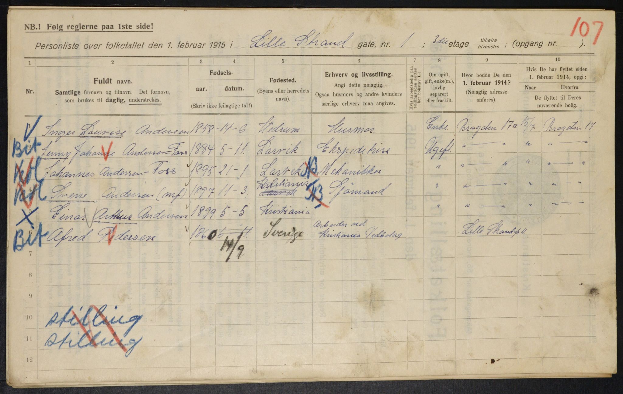 OBA, Municipal Census 1915 for Kristiania, 1915, p. 57071