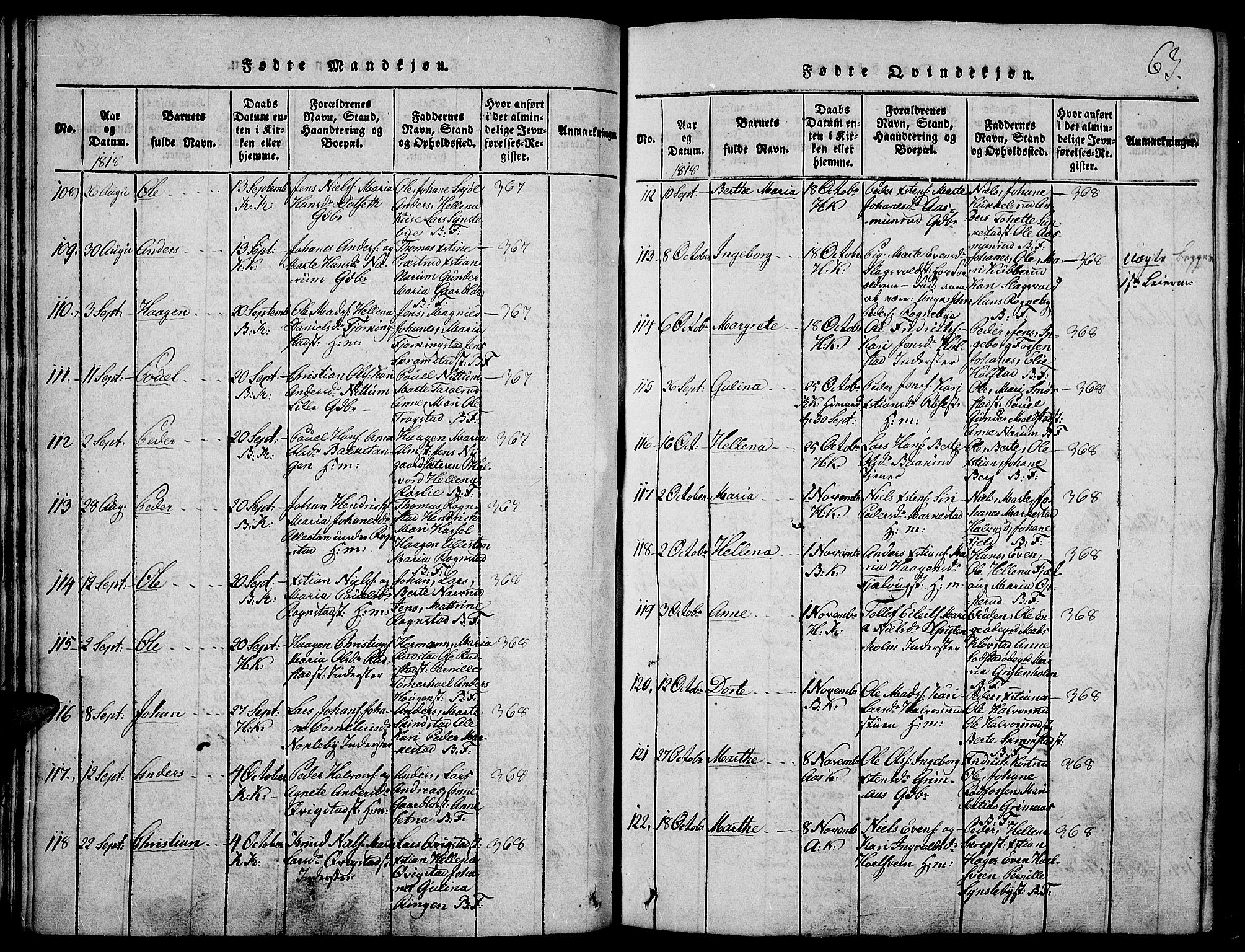 Toten prestekontor, SAH/PREST-102/H/Ha/Haa/L0009: Parish register (official) no. 9, 1814-1820, p. 63