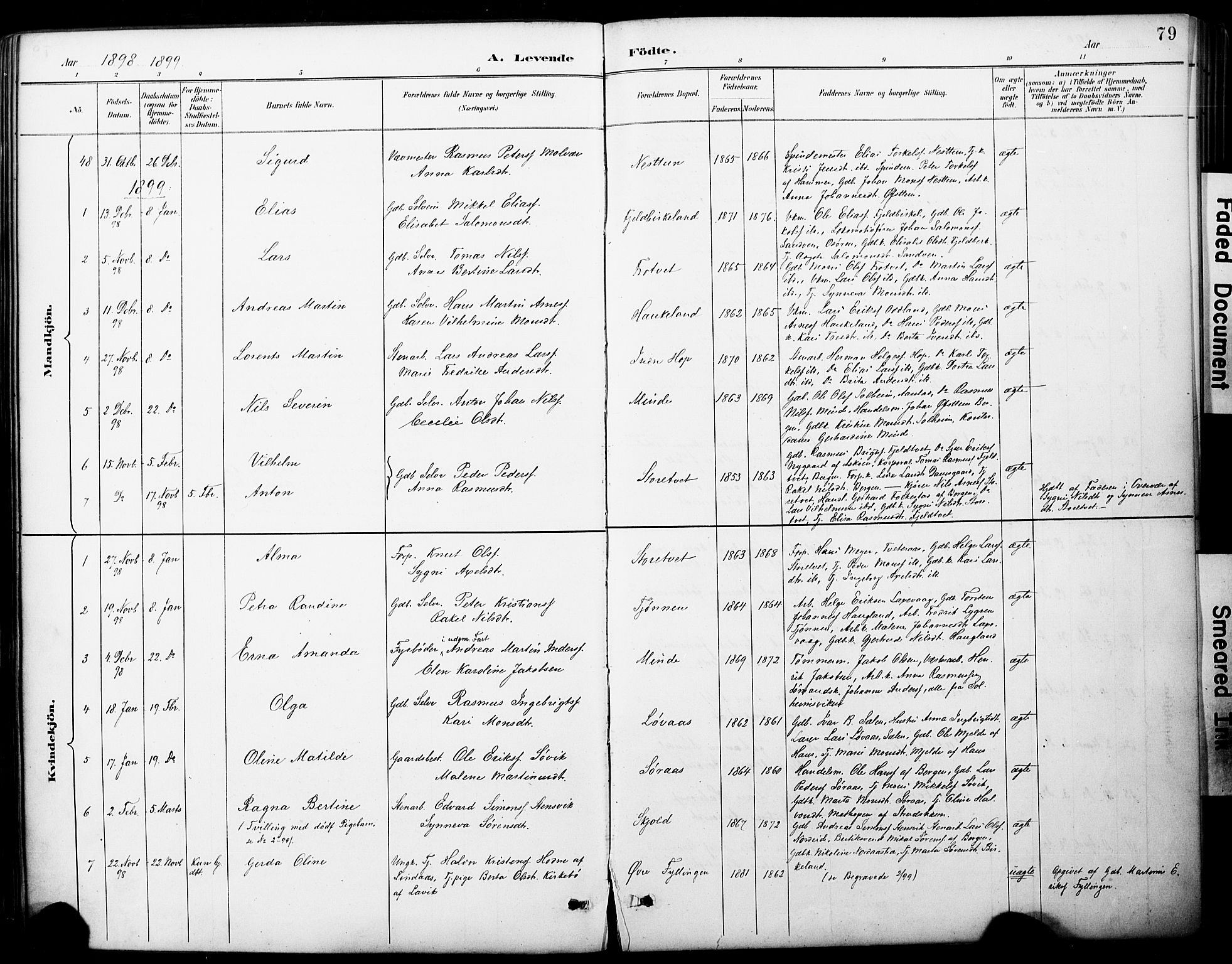 Fana Sokneprestembete, SAB/A-75101/H/Haa/Haai/L0002: Parish register (official) no. I 2, 1888-1899, p. 79