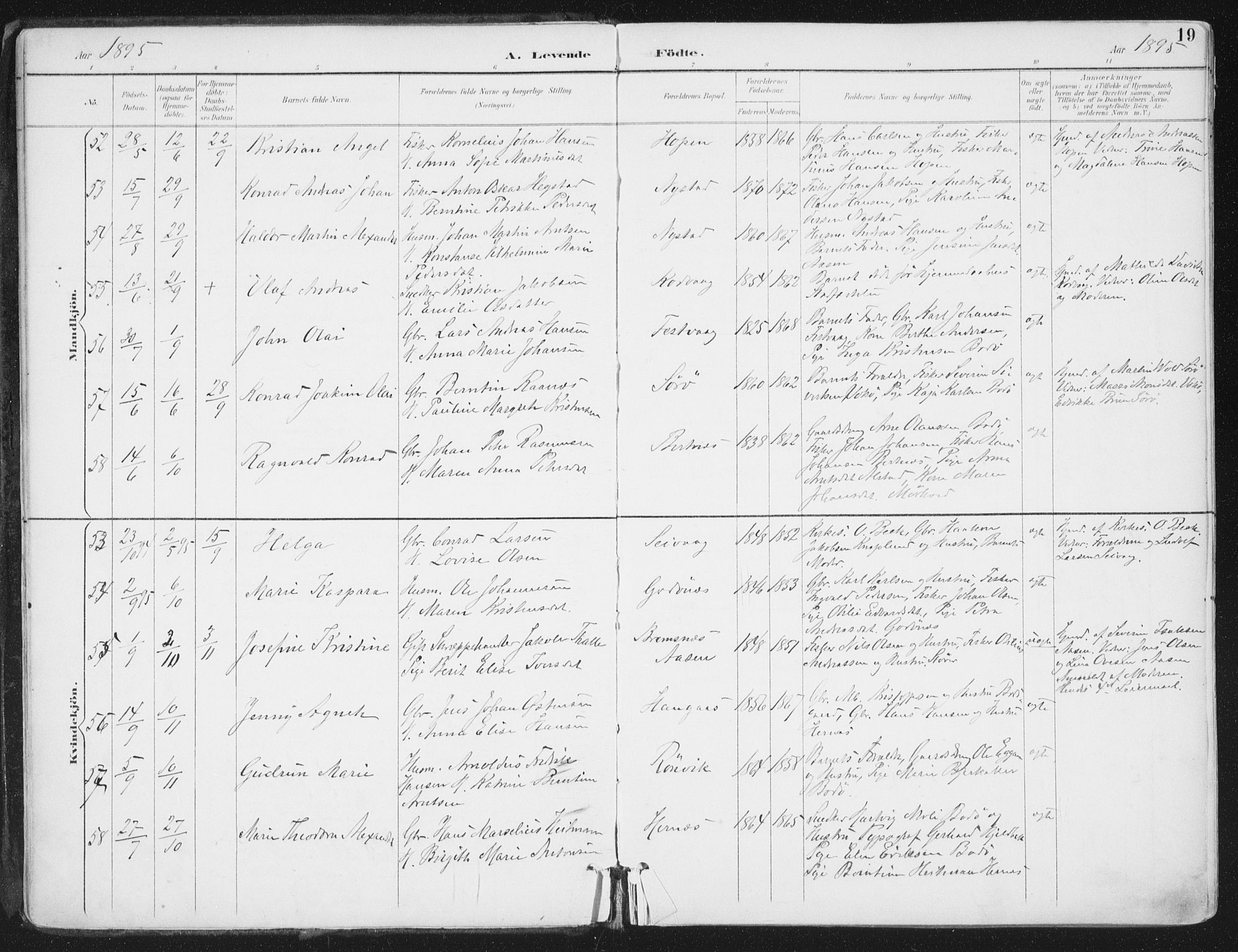 Ministerialprotokoller, klokkerbøker og fødselsregistre - Nordland, SAT/A-1459/802/L0055: Parish register (official) no. 802A02, 1894-1915, p. 19