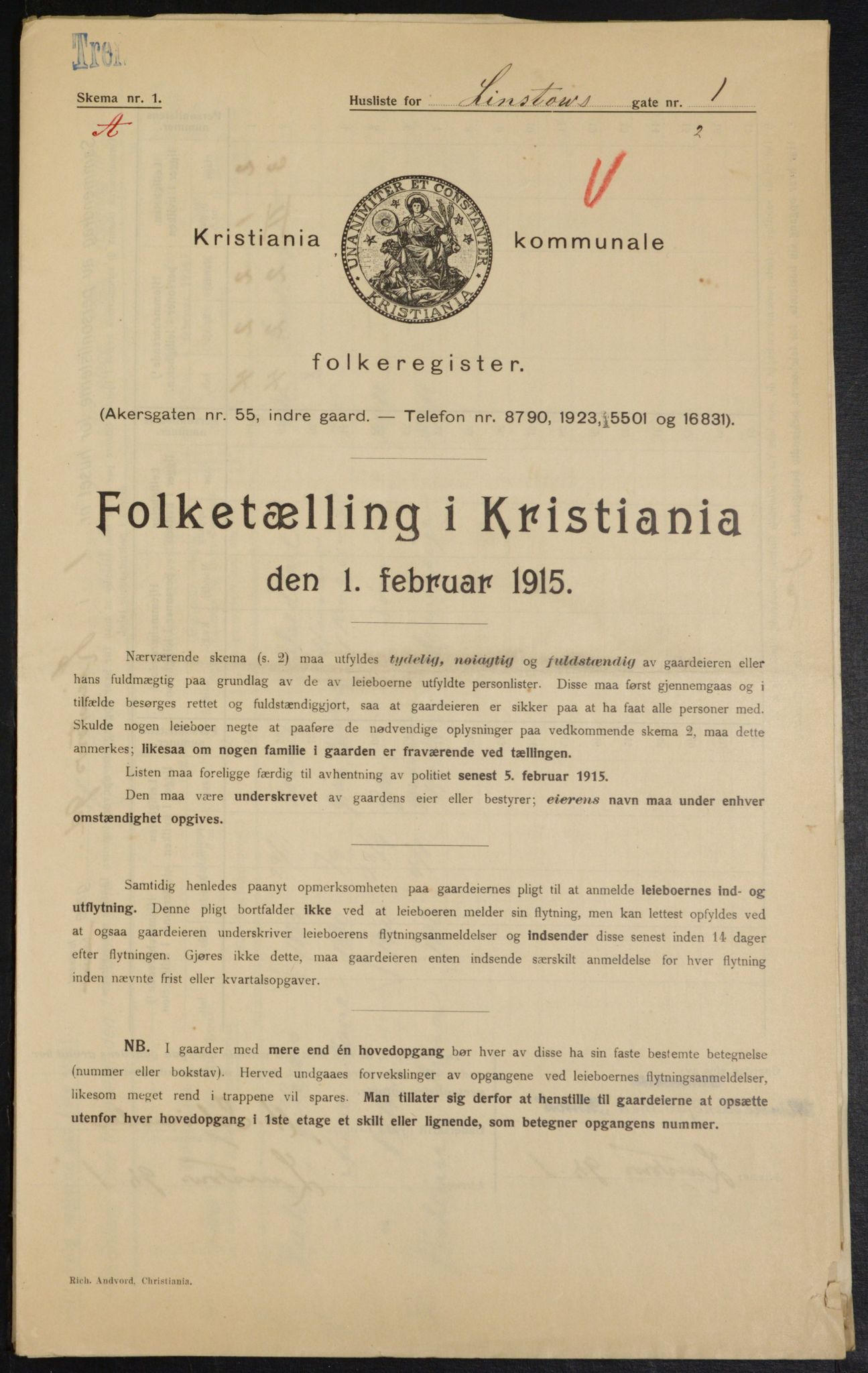 OBA, Municipal Census 1915 for Kristiania, 1915, p. 57200