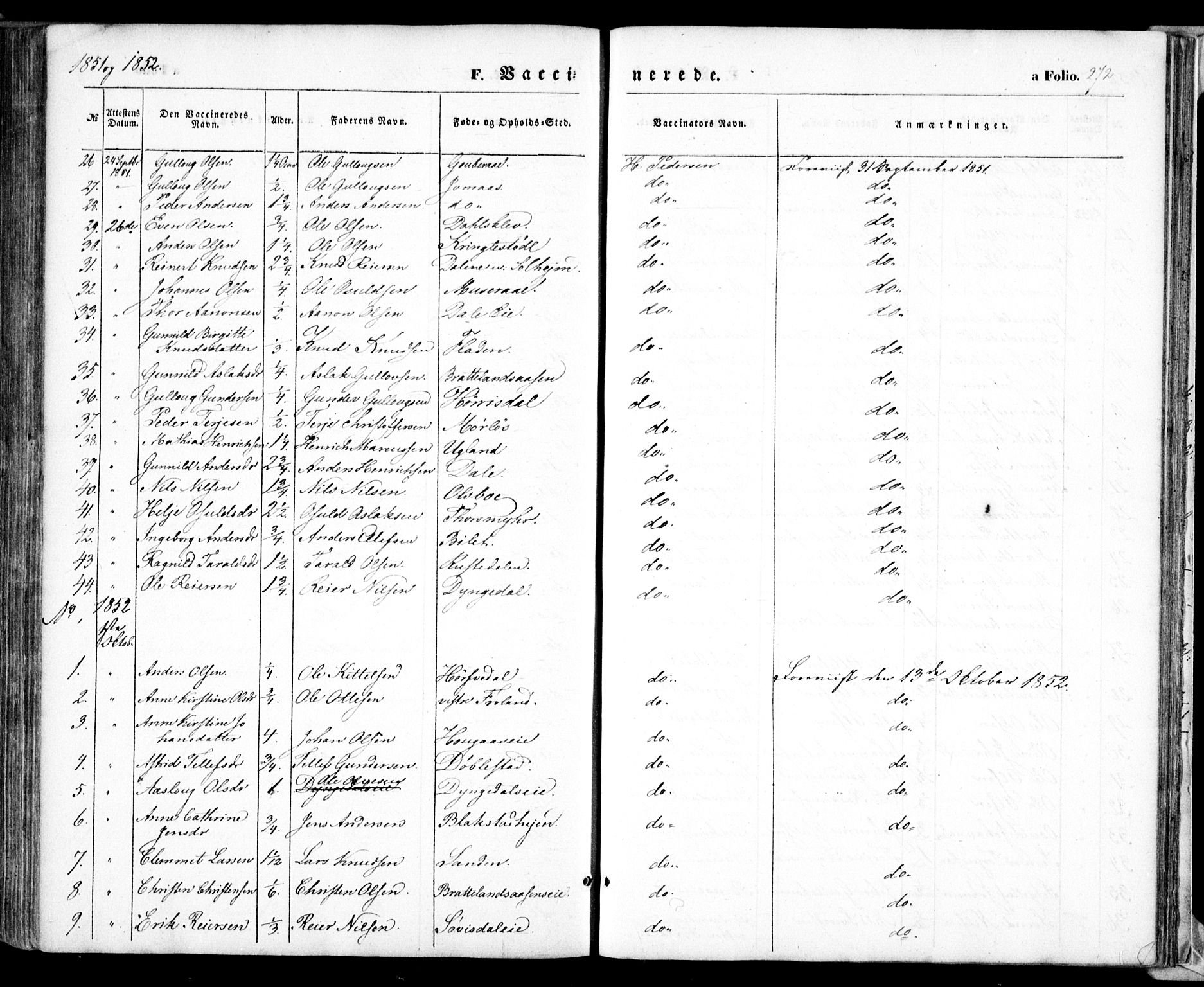 Froland sokneprestkontor, SAK/1111-0013/F/Fa/L0002: Parish register (official) no. A 2, 1845-1863, p. 272