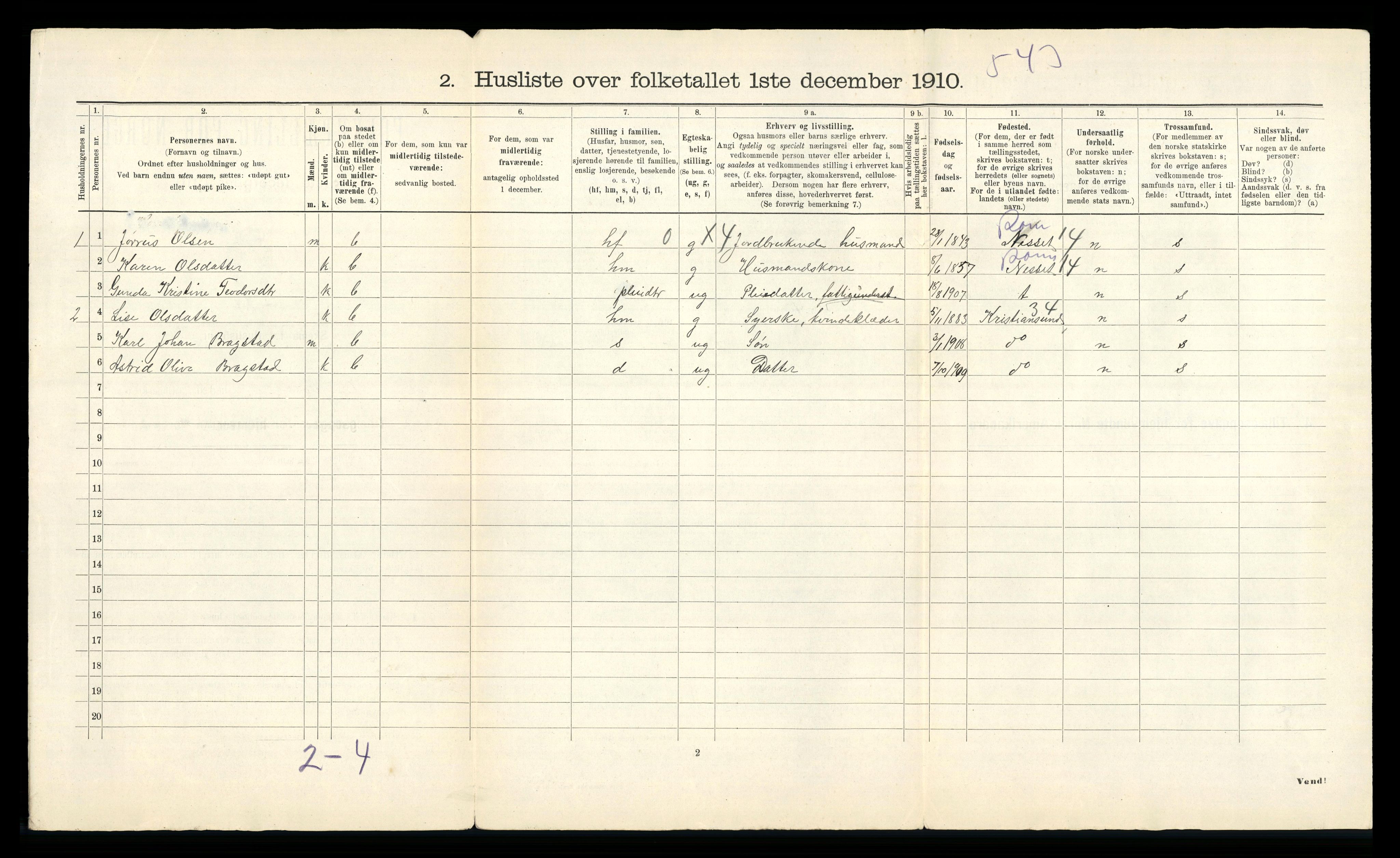 RA, 1910 census for Tingvoll, 1910, p. 38
