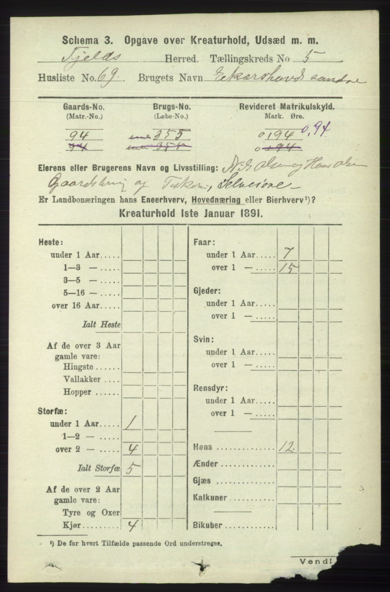 RA, 1891 census for 1246 Fjell, 1891, p. 4649