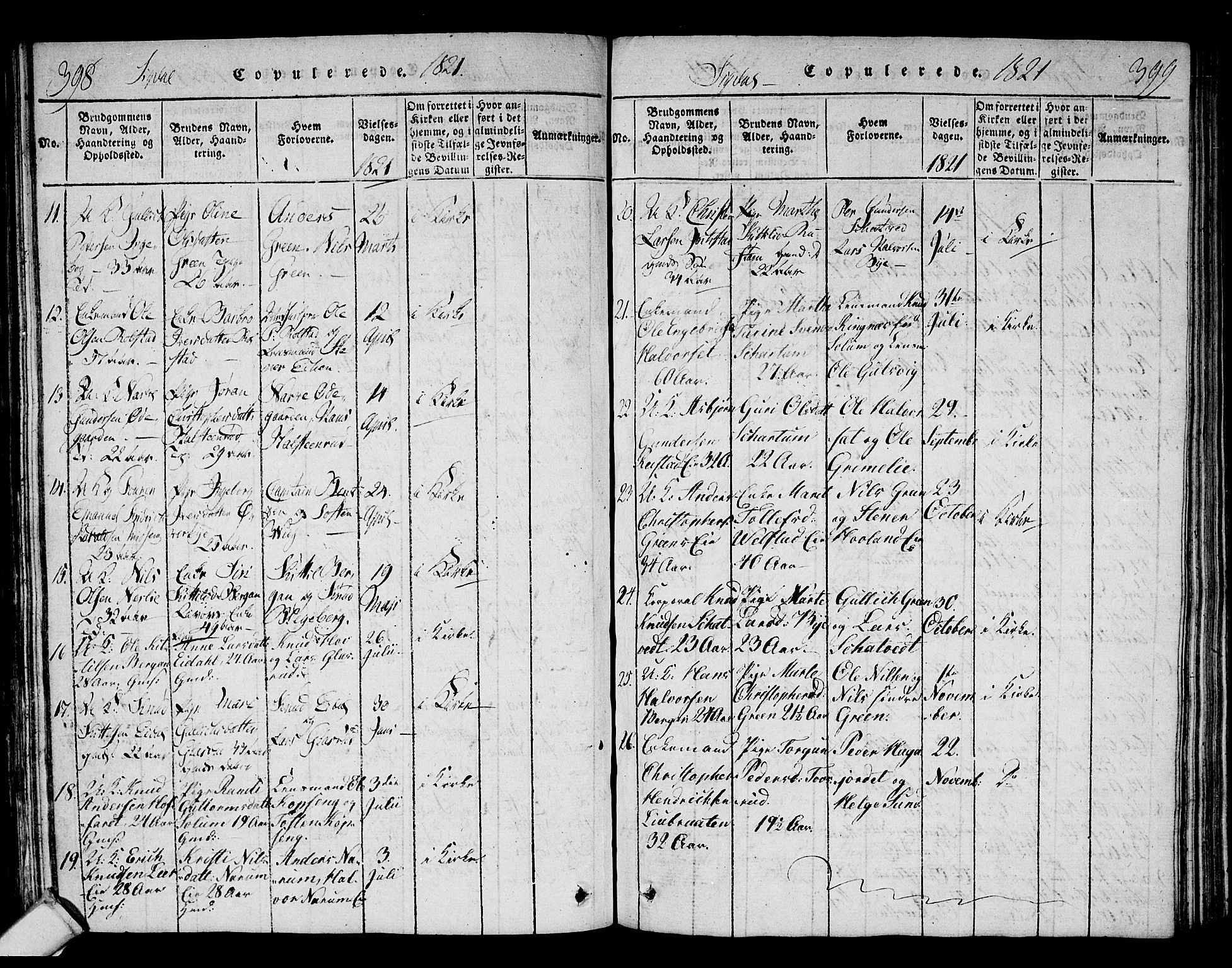 Sigdal kirkebøker, AV/SAKO-A-245/F/Fa/L0005: Parish register (official) no. I 5 /1, 1815-1829, p. 398-399