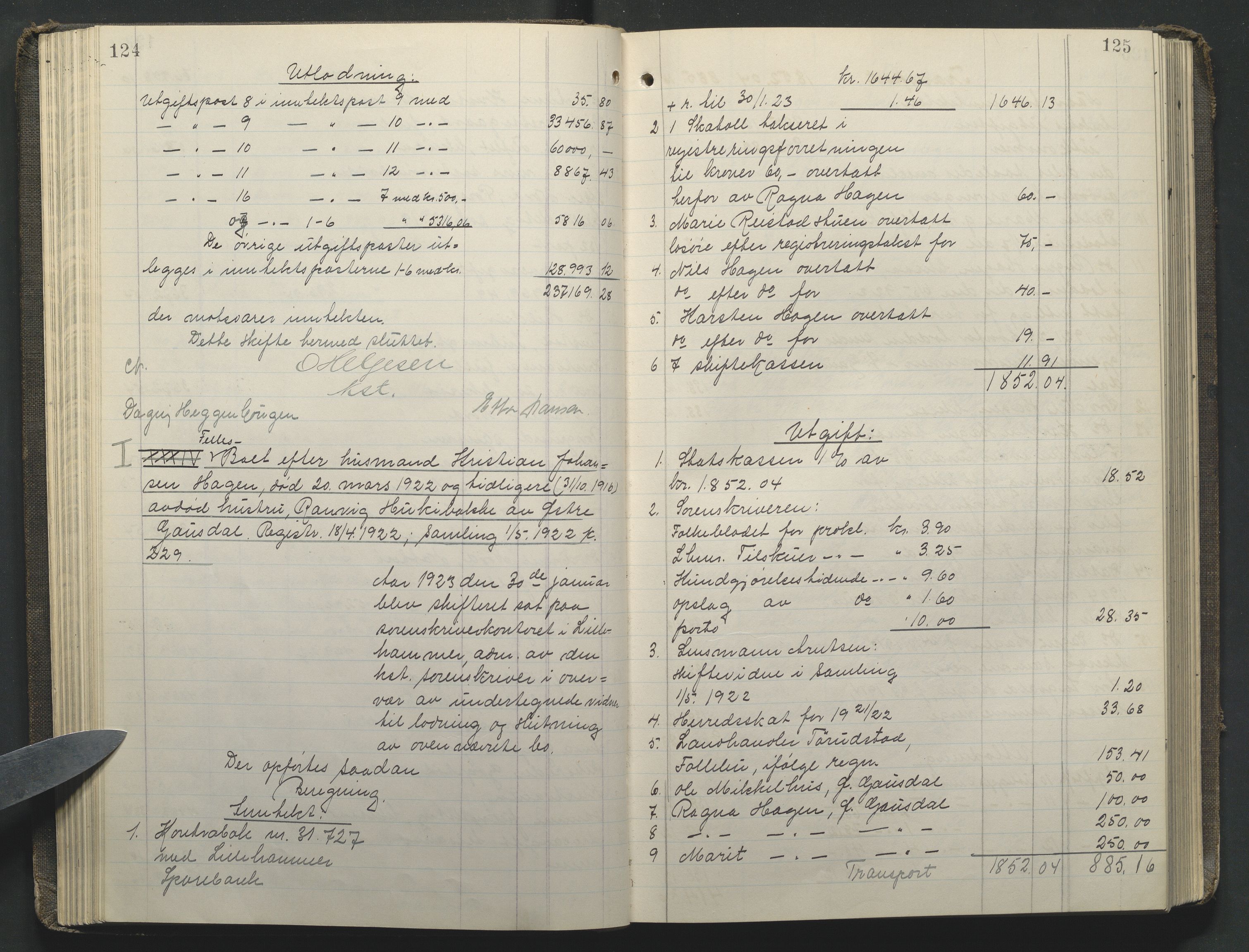 Sør-Gudbrandsdal tingrett, SAH/TING-004/J/Ja/Jae/L0003: Skifteutlodningsprotokoll - landet, 1921-1930, p. 124-125