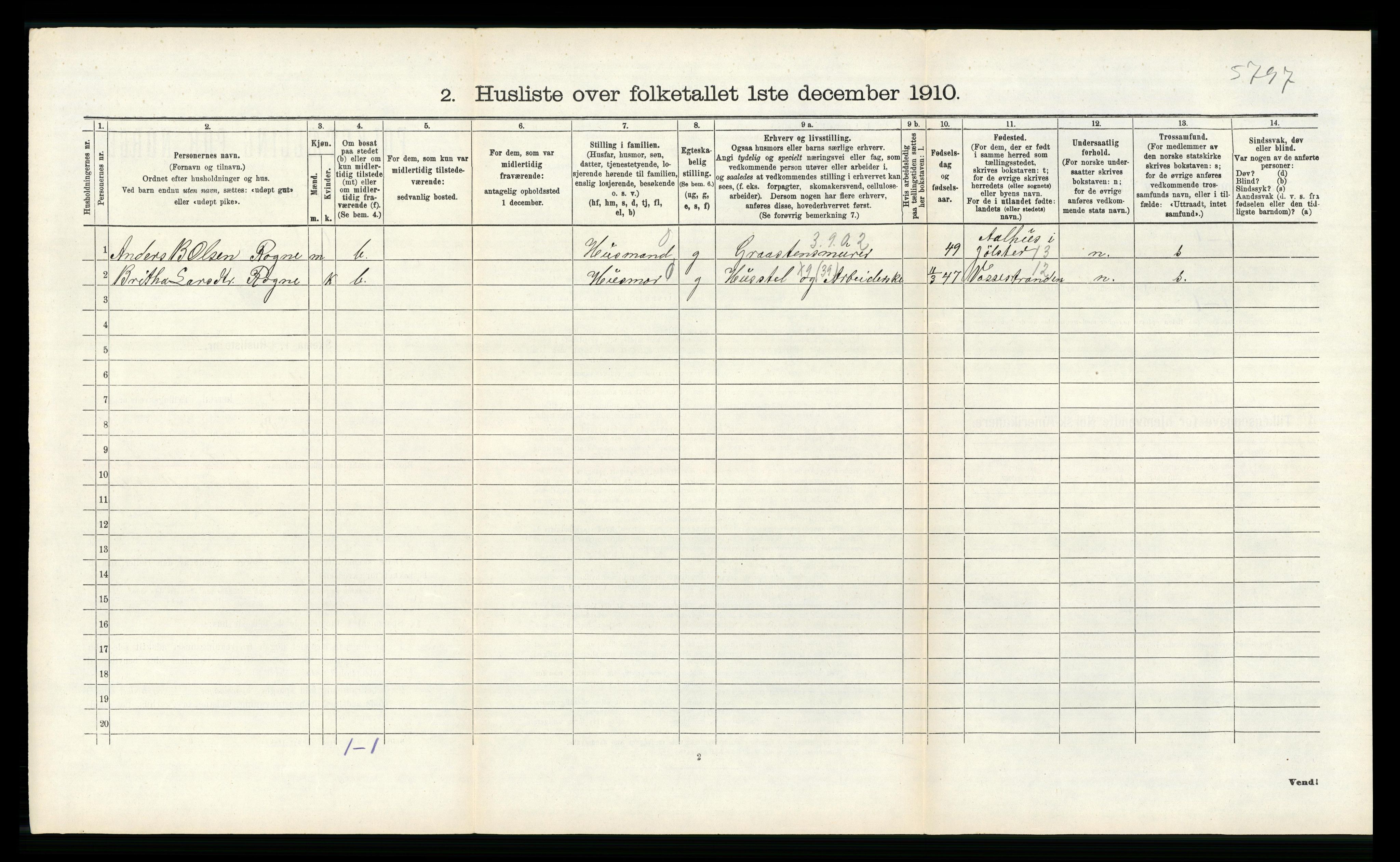 RA, 1910 census for Voss, 1910, p. 779