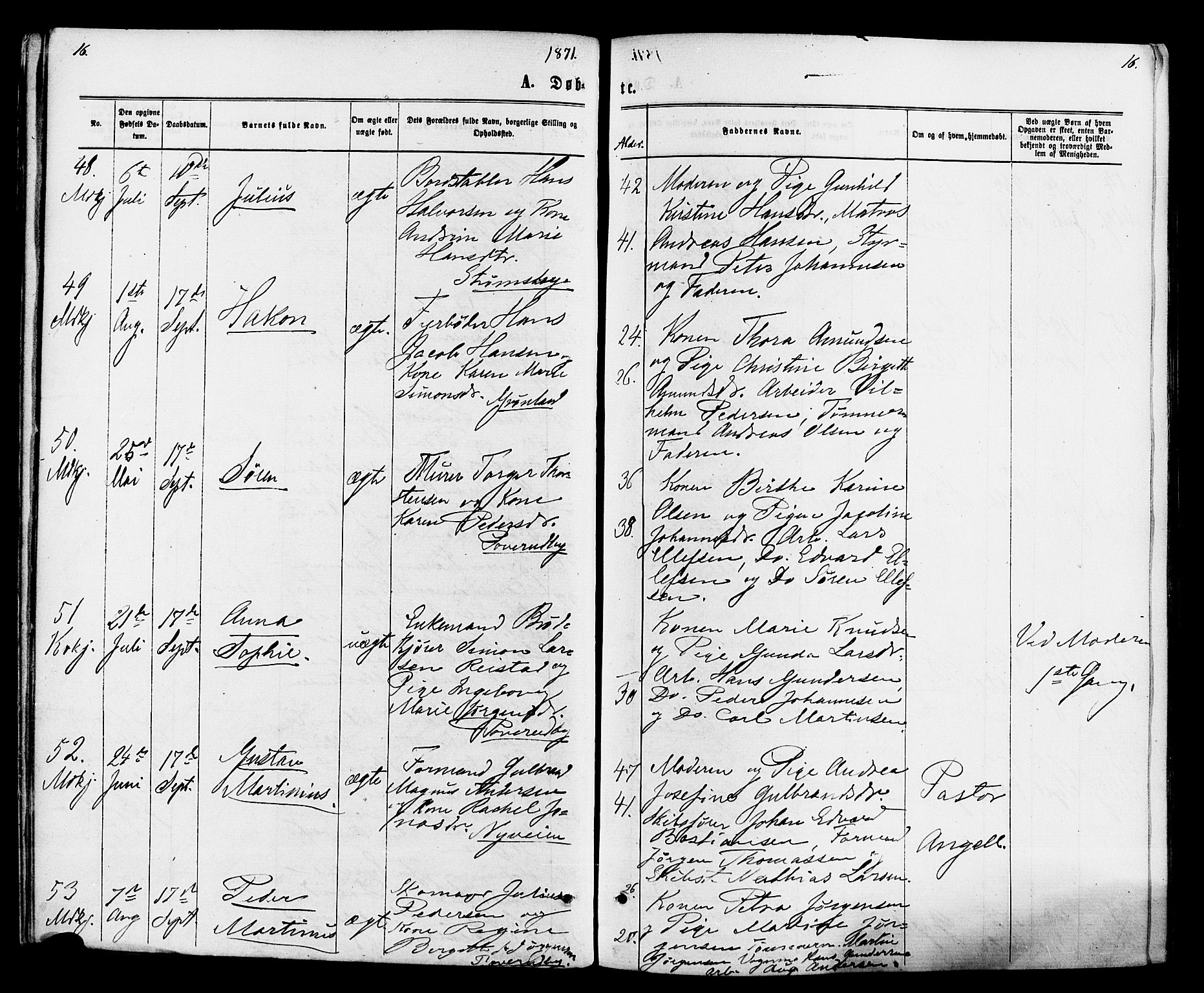 Strømsø kirkebøker, AV/SAKO-A-246/F/Fa/L0020: Parish register (official) no. I 20, 1870-1878, p. 16