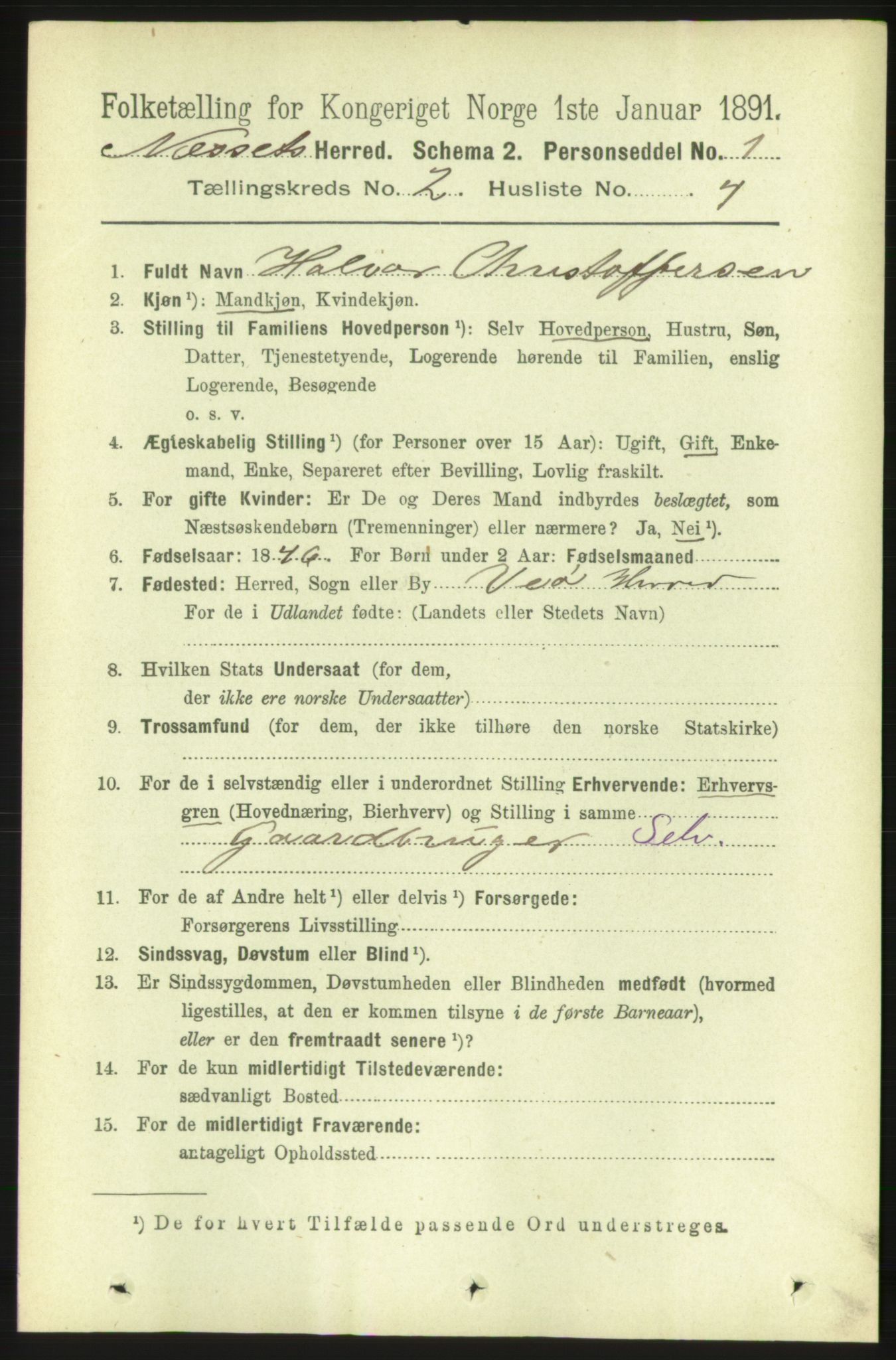 RA, 1891 census for 1543 Nesset, 1891, p. 649