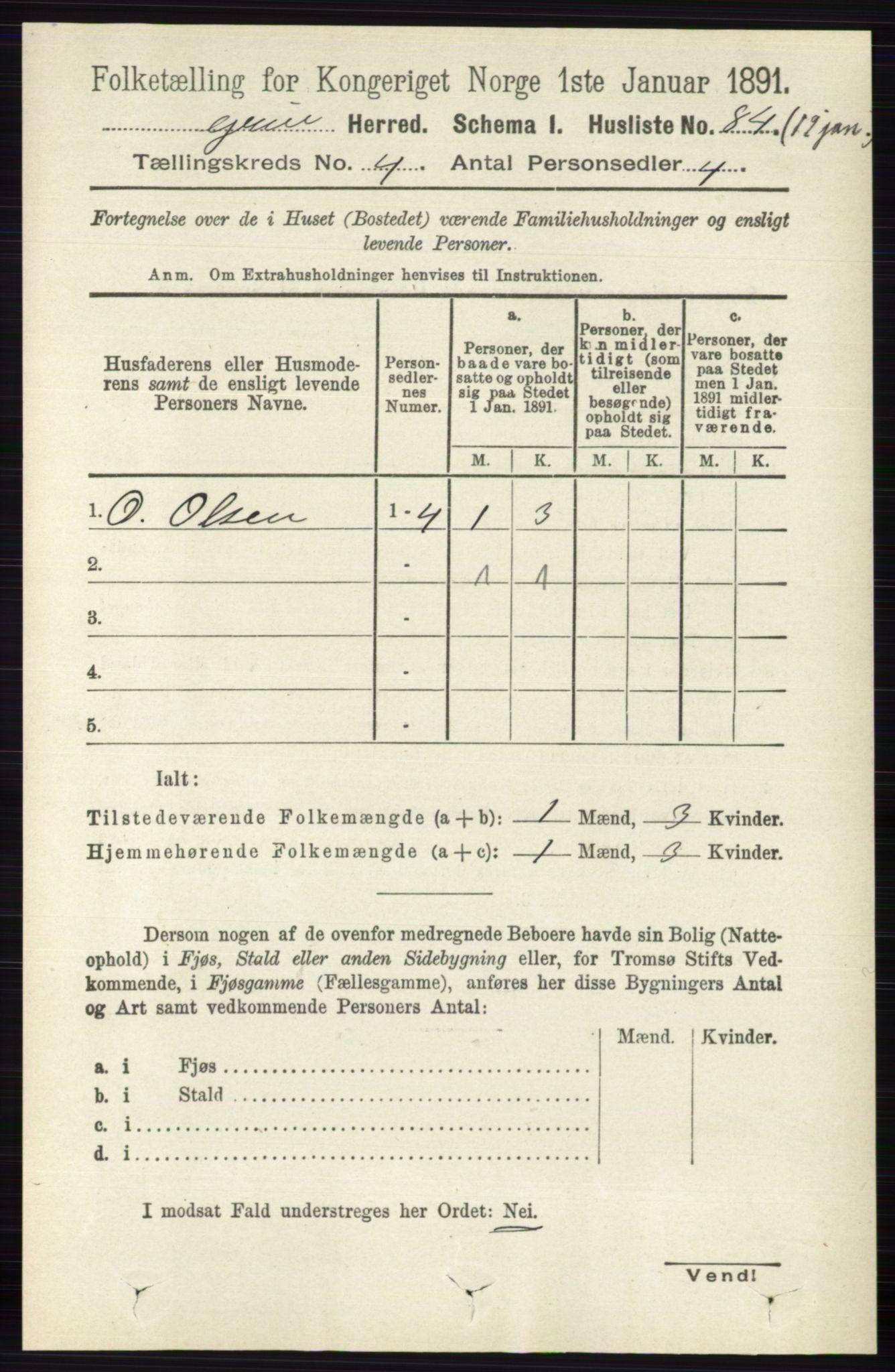 RA, 1891 census for 0423 Grue, 1891, p. 2097