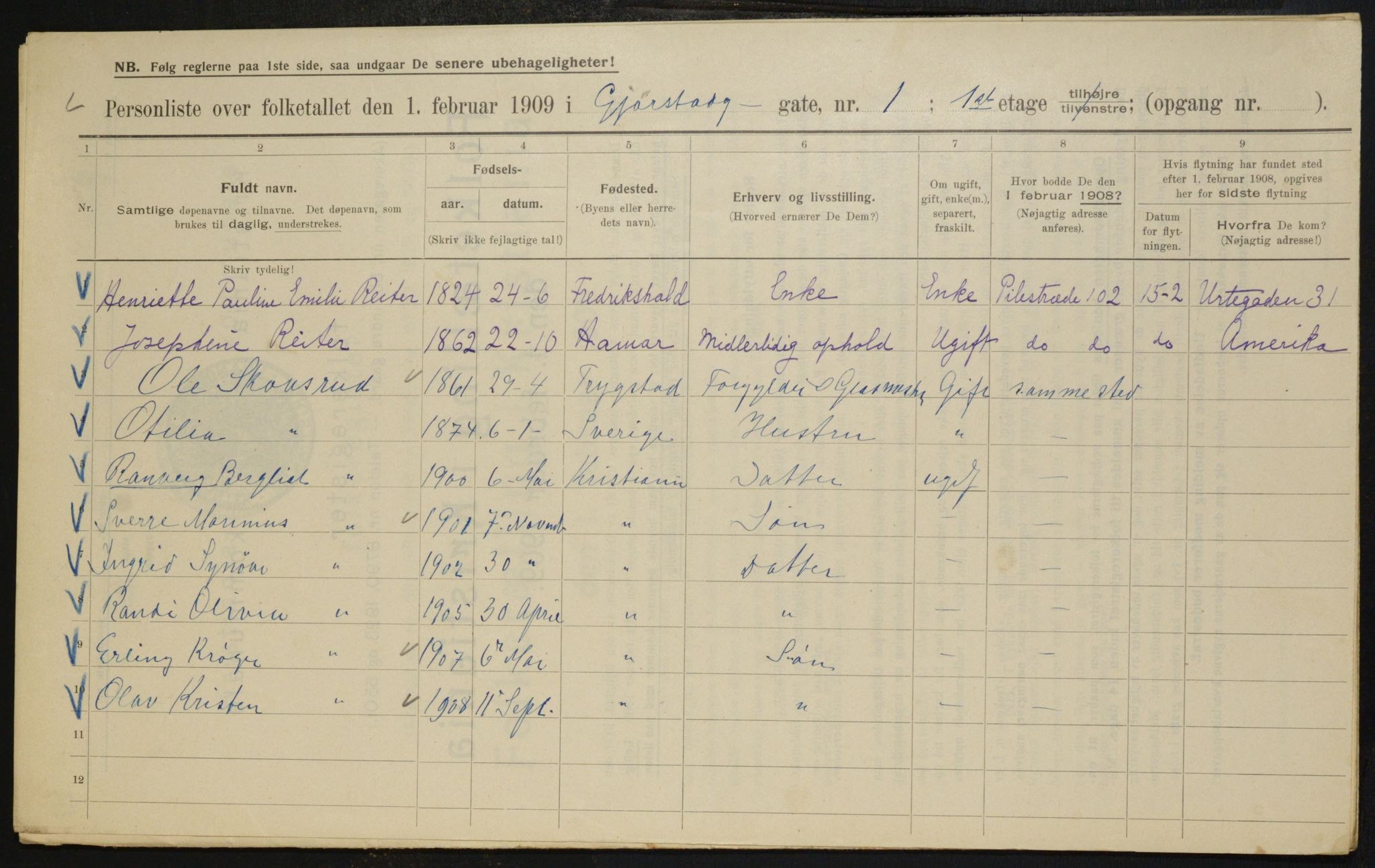 OBA, Municipal Census 1909 for Kristiania, 1909, p. 26574