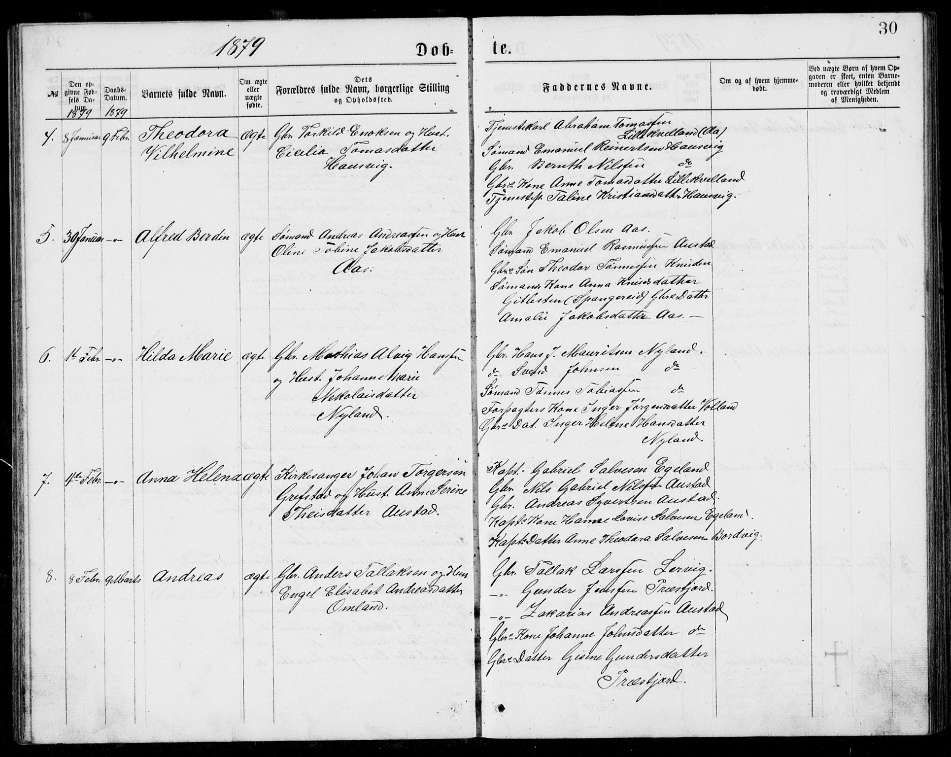 Lyngdal sokneprestkontor, AV/SAK-1111-0029/F/Fb/Fba/L0002: Parish register (copy) no. B 2, 1876-1886, p. 30