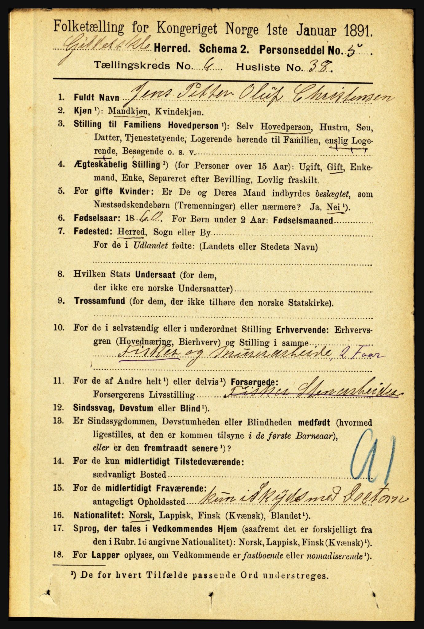 RA, 1891 census for 1838 Gildeskål, 1891, p. 2188