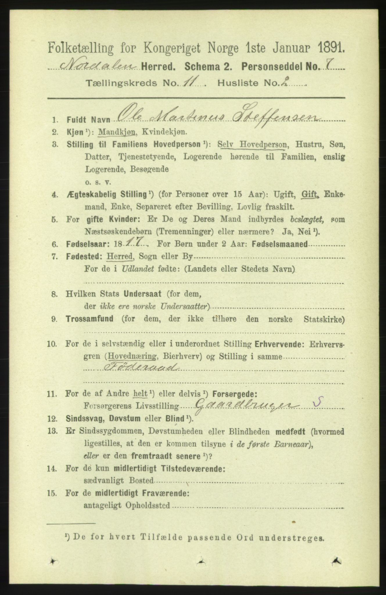 RA, 1891 census for 1524 Norddal, 1891, p. 2516