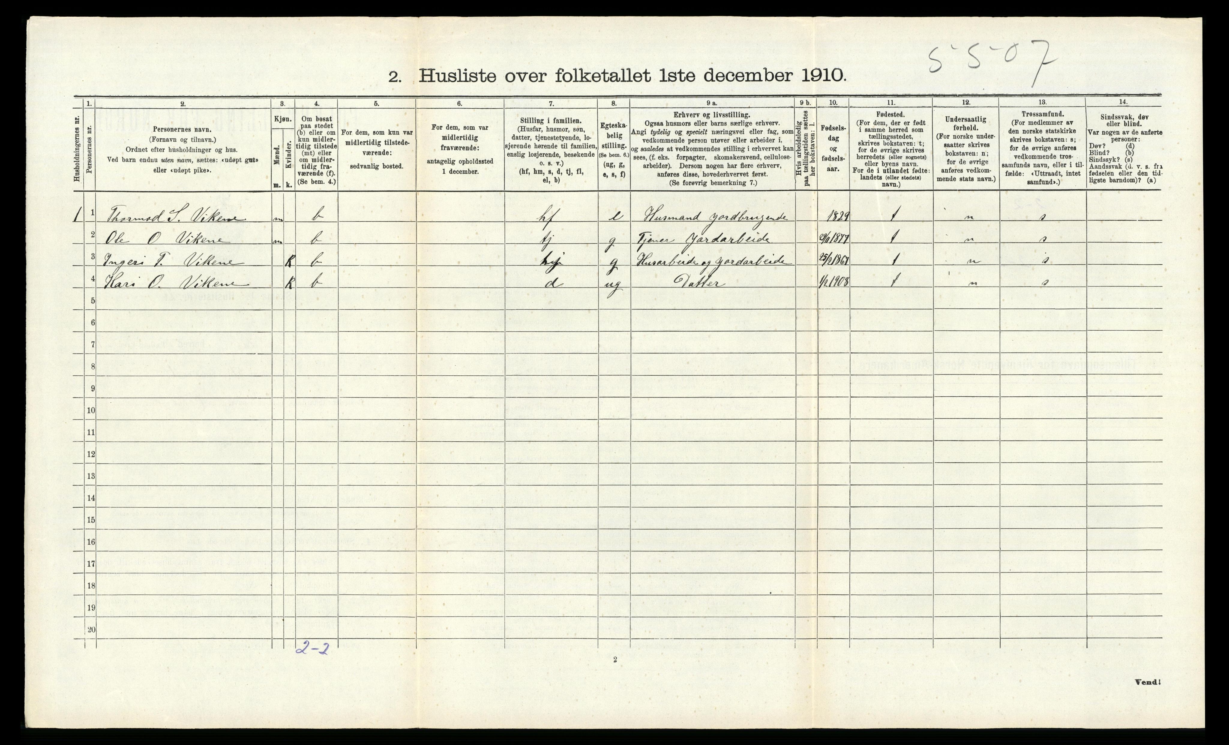 RA, 1910 census for Suldal, 1910, p. 508