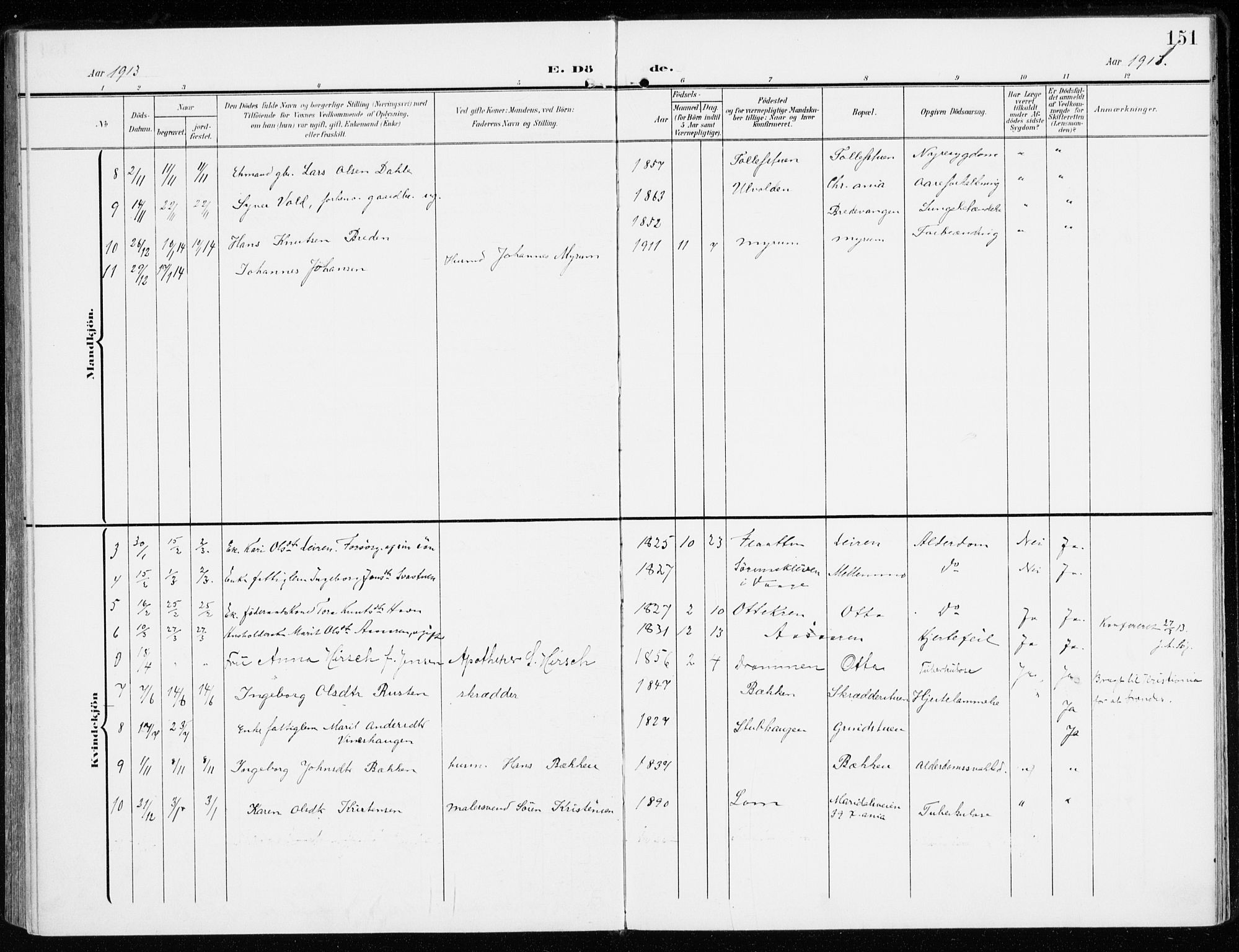Sel prestekontor, SAH/PREST-074/H/Ha/Haa/L0002: Parish register (official) no. 2, 1905-1919, p. 151