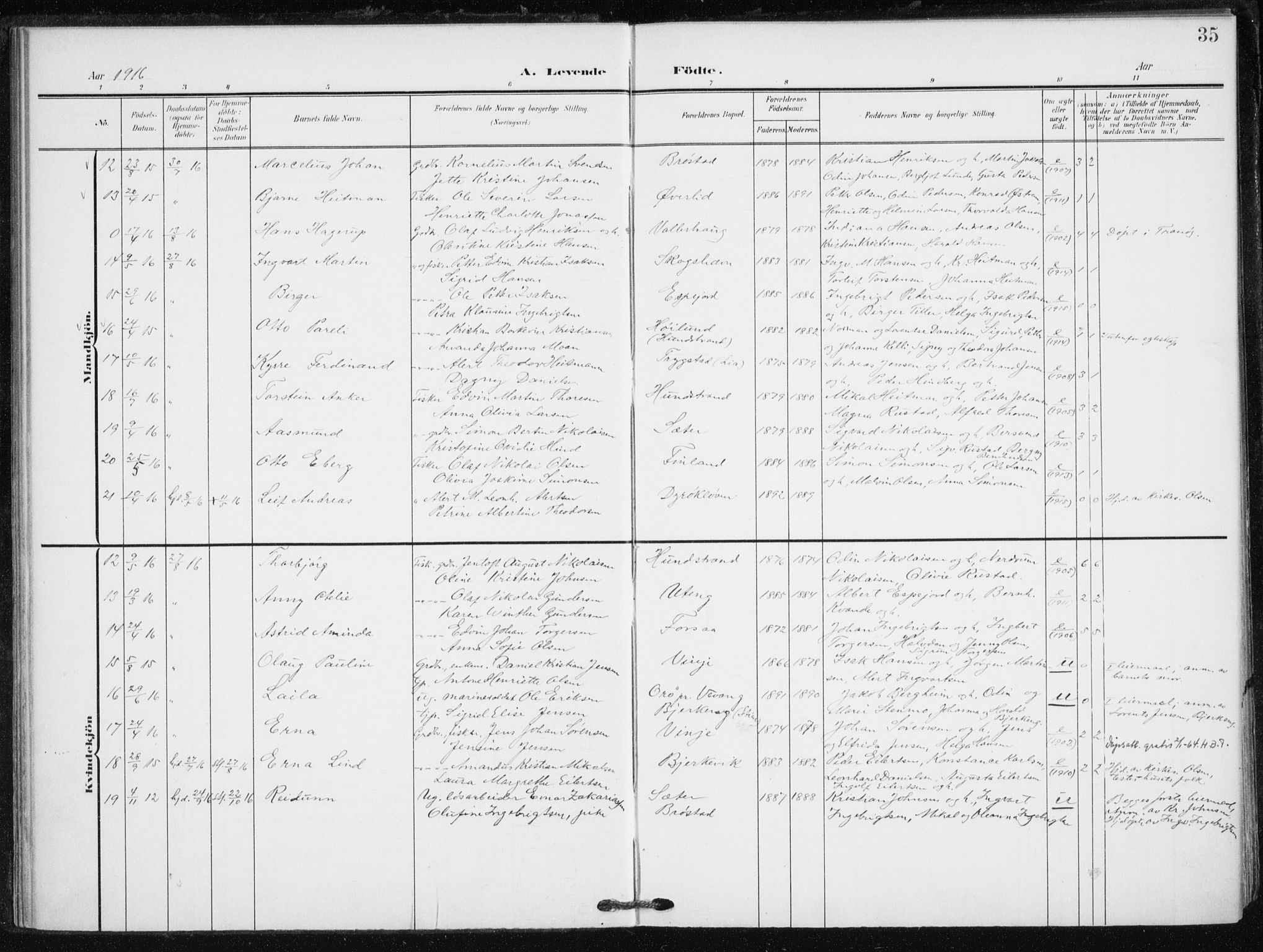 Tranøy sokneprestkontor, SATØ/S-1313/I/Ia/Iaa/L0013kirke: Parish register (official) no. 13, 1905-1922, p. 35