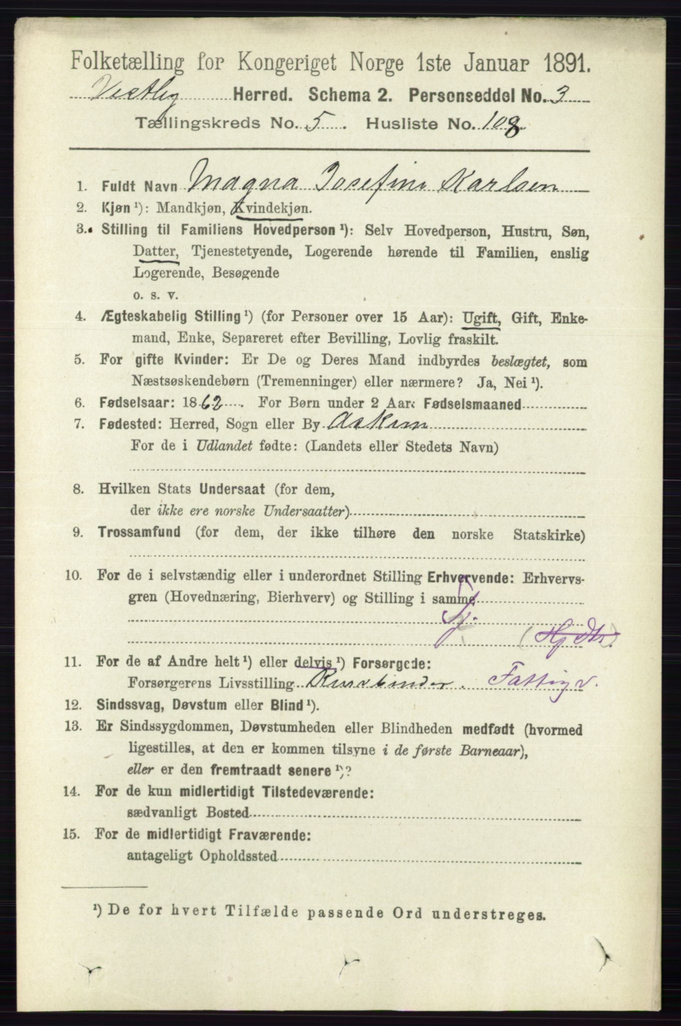 RA, 1891 census for 0211 Vestby, 1891, p. 2796