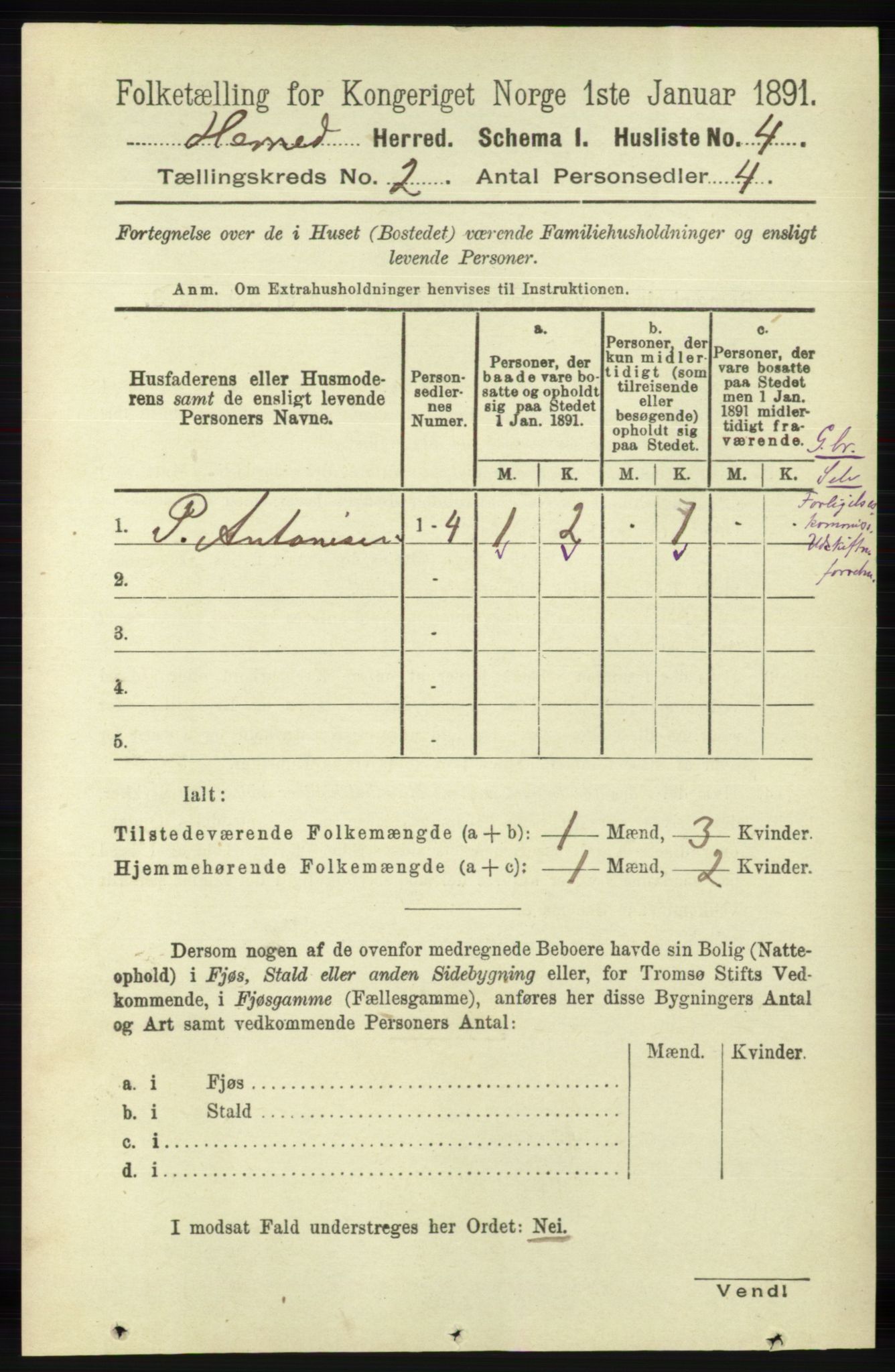 RA, 1891 census for 1039 Herad, 1891, p. 441