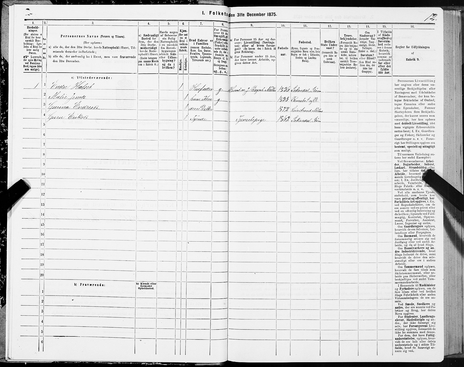 SAT, 1875 census for 1660P Strinda, 1875, p. 2012