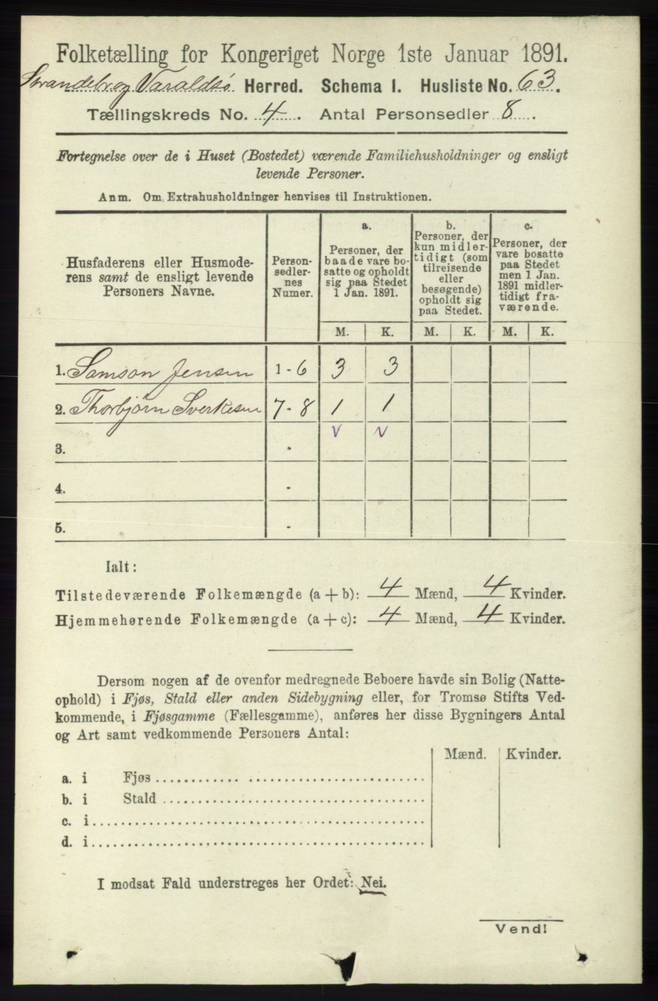 RA, 1891 census for 1226 Strandebarm og Varaldsøy, 1891, p. 1442