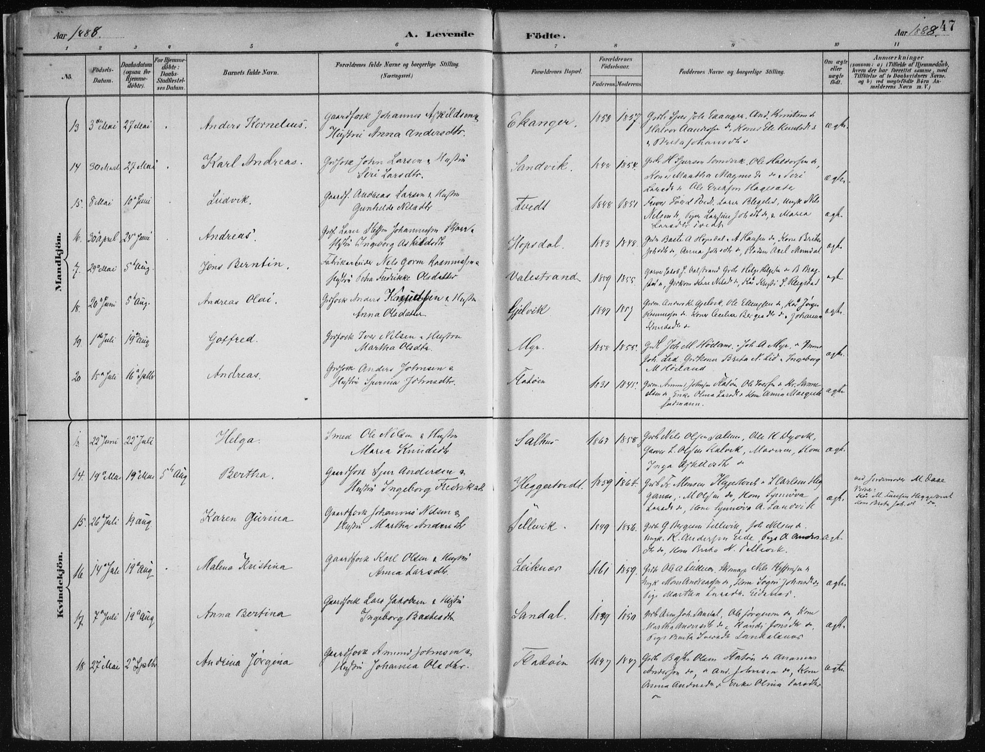 Hamre sokneprestembete, AV/SAB-A-75501/H/Ha/Haa/Haab/L0001: Parish register (official) no. B  1, 1882-1905, p. 47