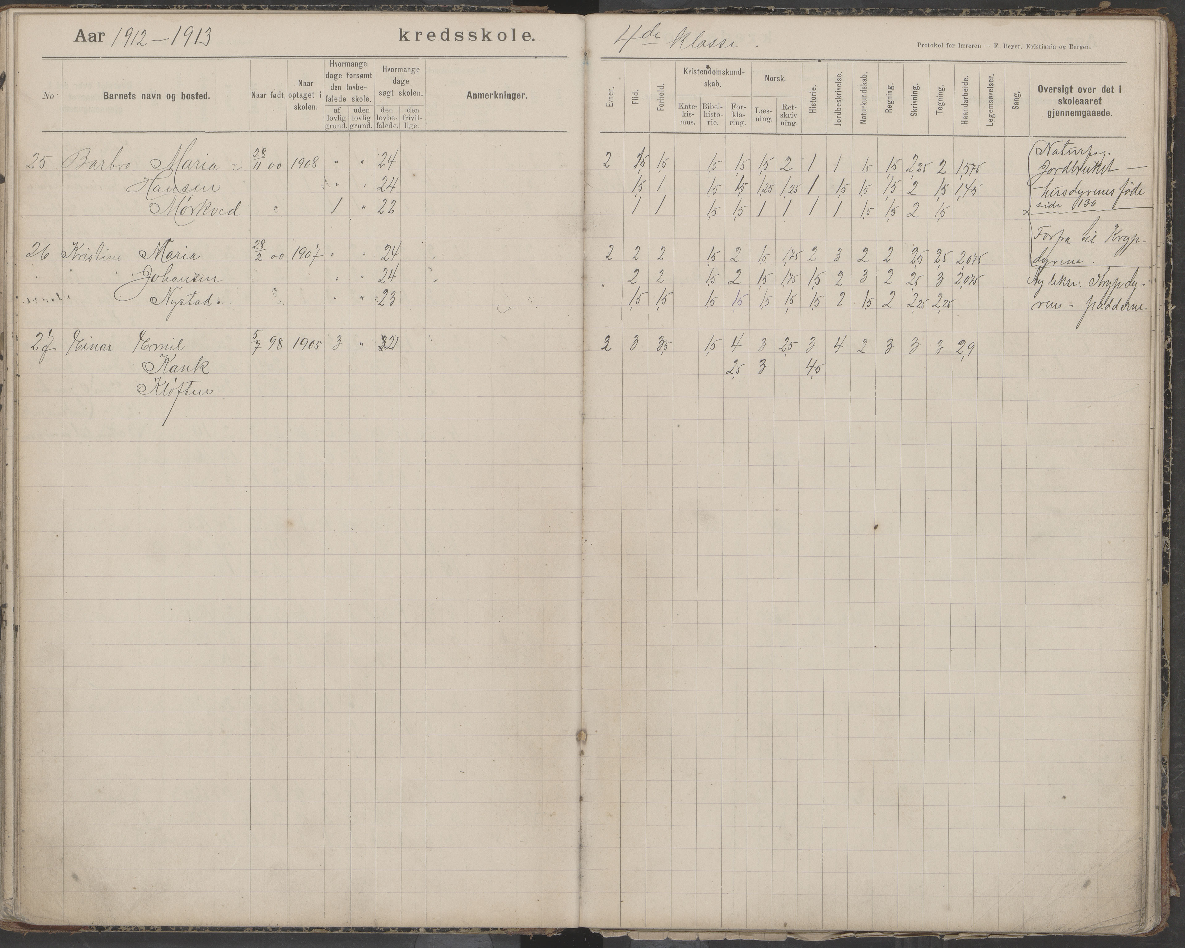 Bodin kommune. Støver skolekrets, AIN/K-18431.510.07/F/Fa/L0006: Protokoll lærere i Støver skolekrets, 1908-1918