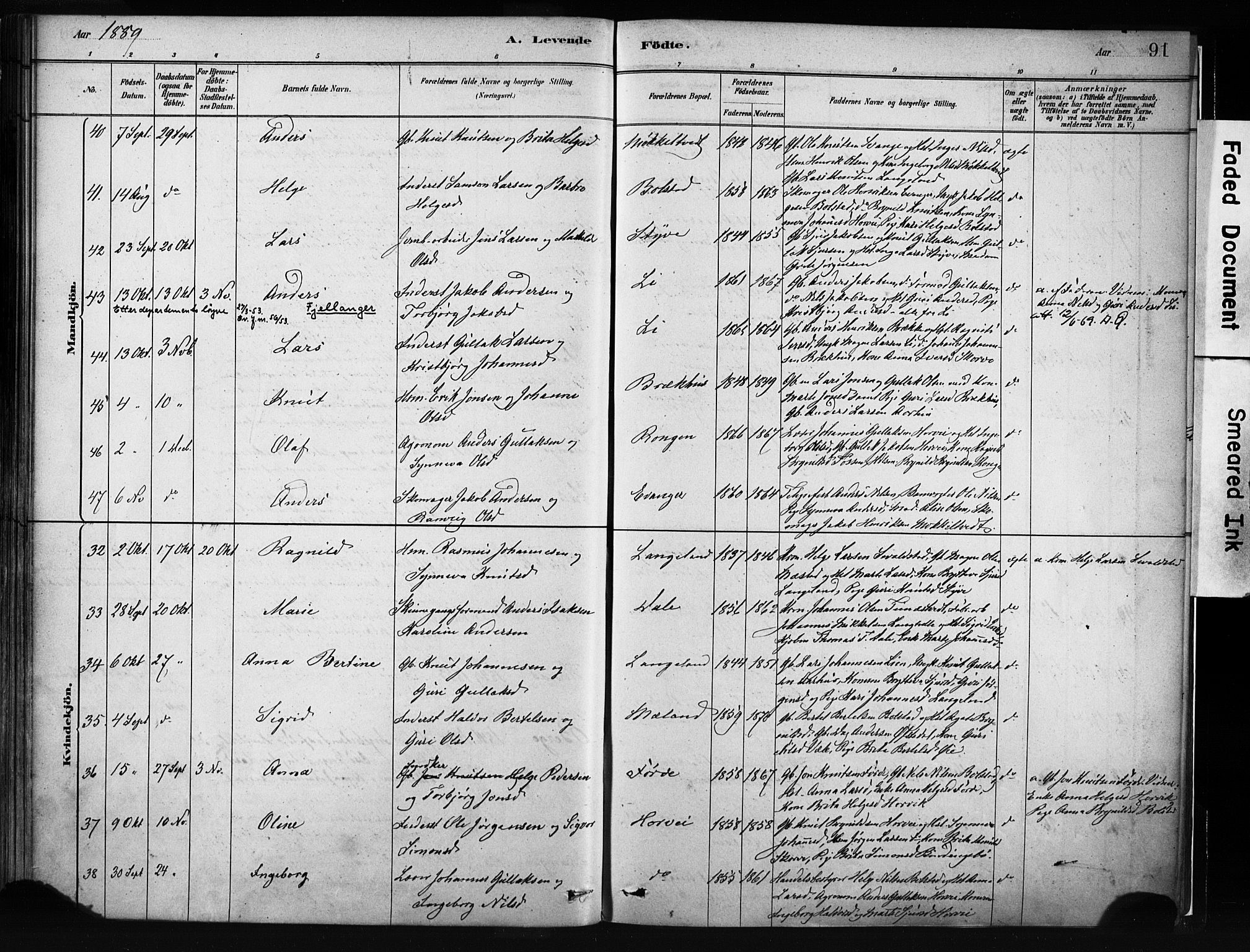 Evanger sokneprestembete, AV/SAB-A-99924: Parish register (official) no. A 1, 1877-1899, p. 91