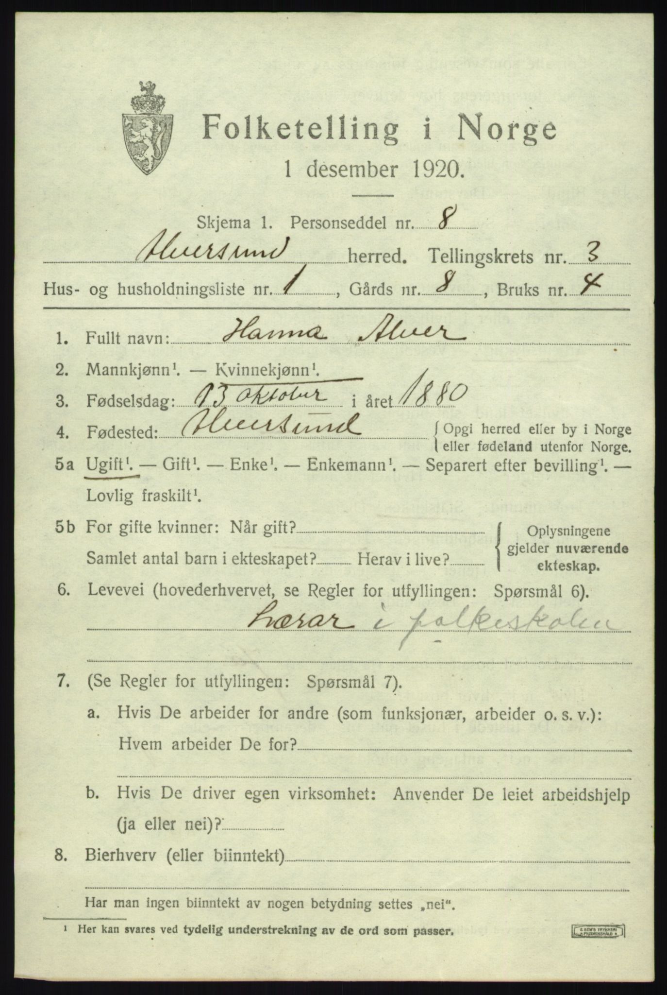 SAB, 1920 census for Alversund, 1920, p. 2030