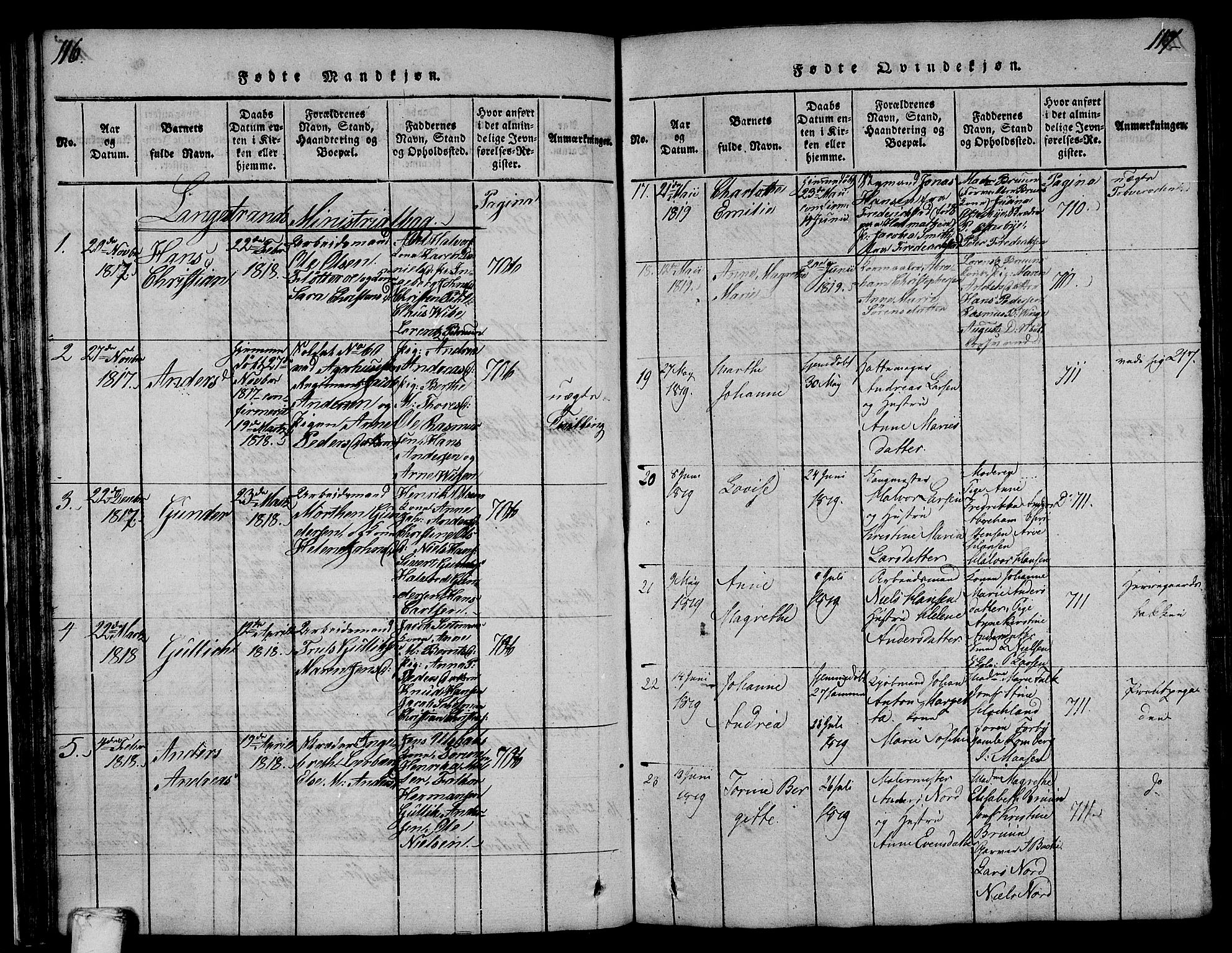 Larvik kirkebøker, SAKO/A-352/F/Fa/L0001: Parish register (official) no. I 1, 1814-1825, p. 116-117