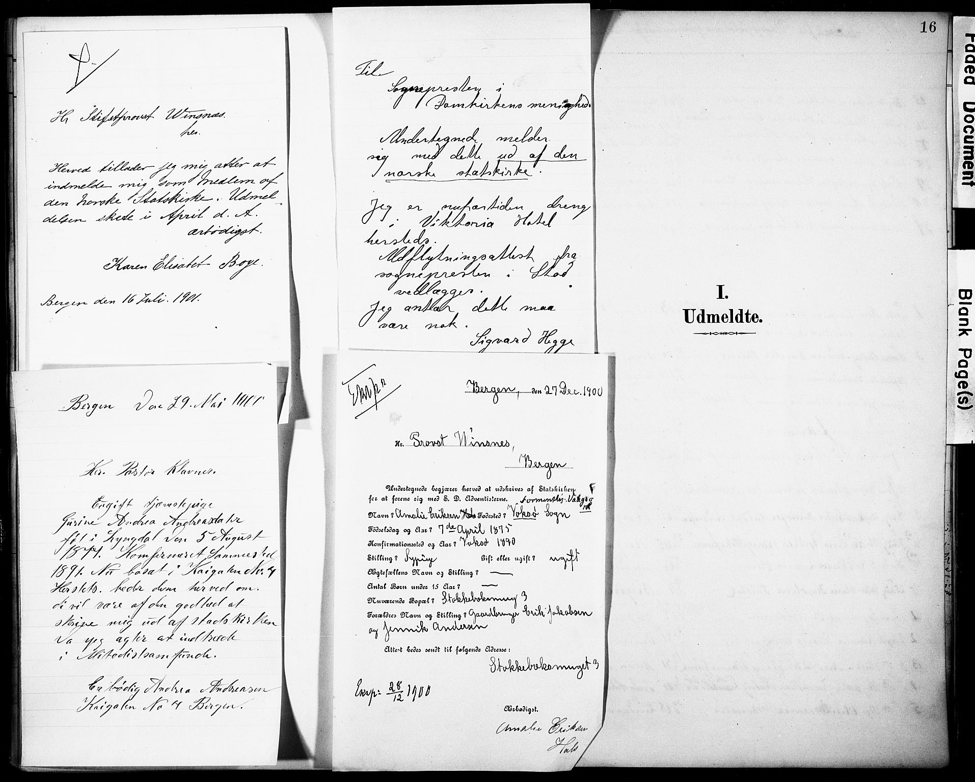 Domkirken sokneprestembete, SAB/A-74801/H/Haa: Parish register (official) no. I 1, 1887-1908, p. 16