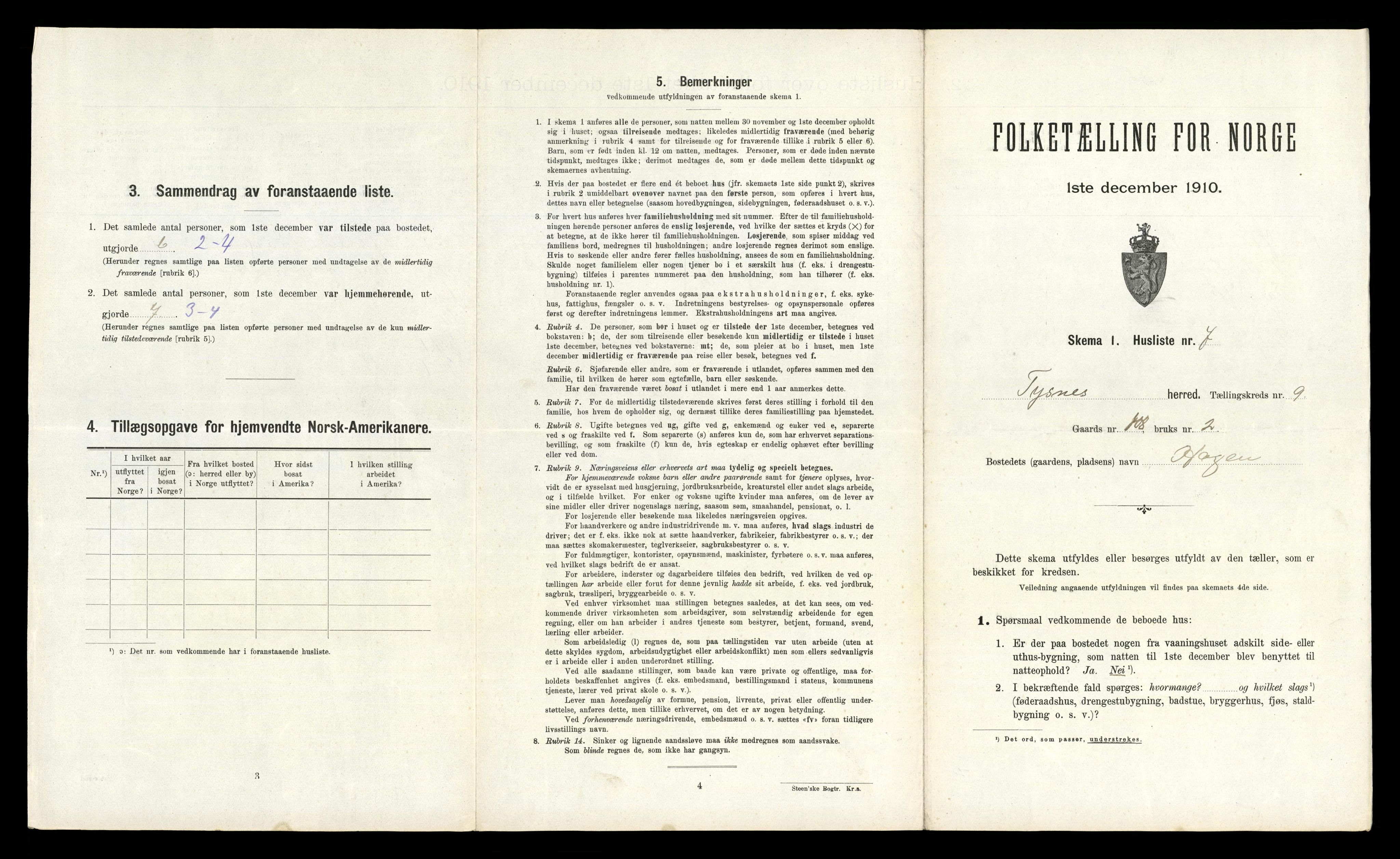 RA, 1910 census for Tysnes, 1910, p. 1024