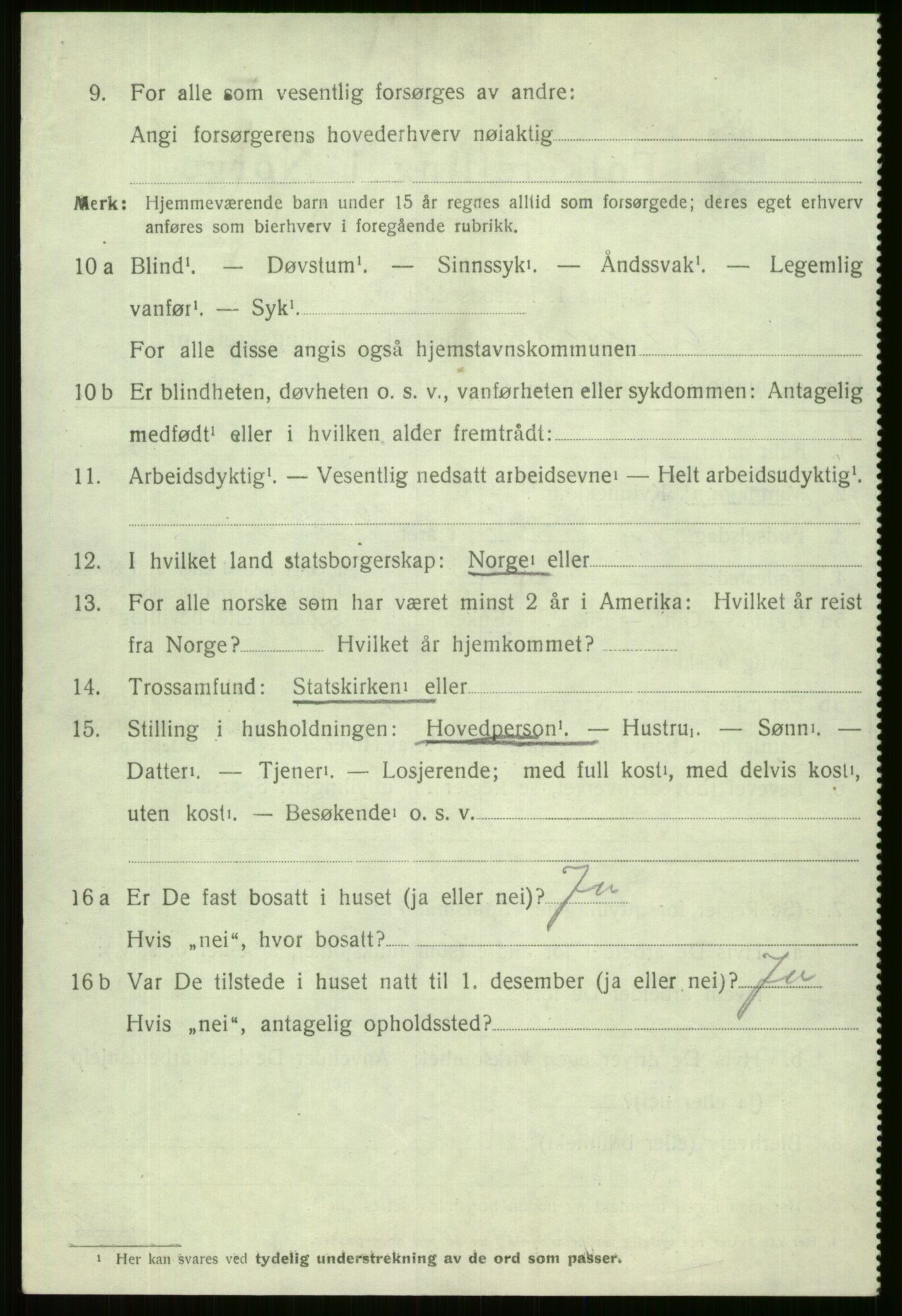 SAB, 1920 census for Vossestrand, 1920, p. 1419