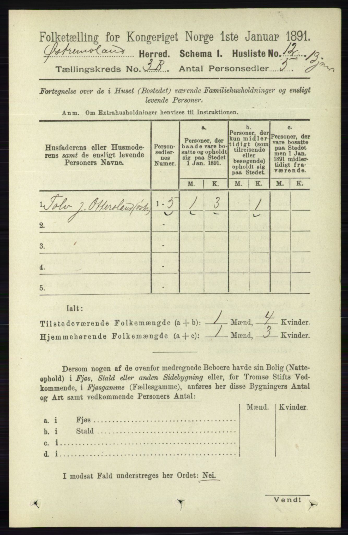 RA, 1891 census for 0918 Austre Moland, 1891, p. 1723