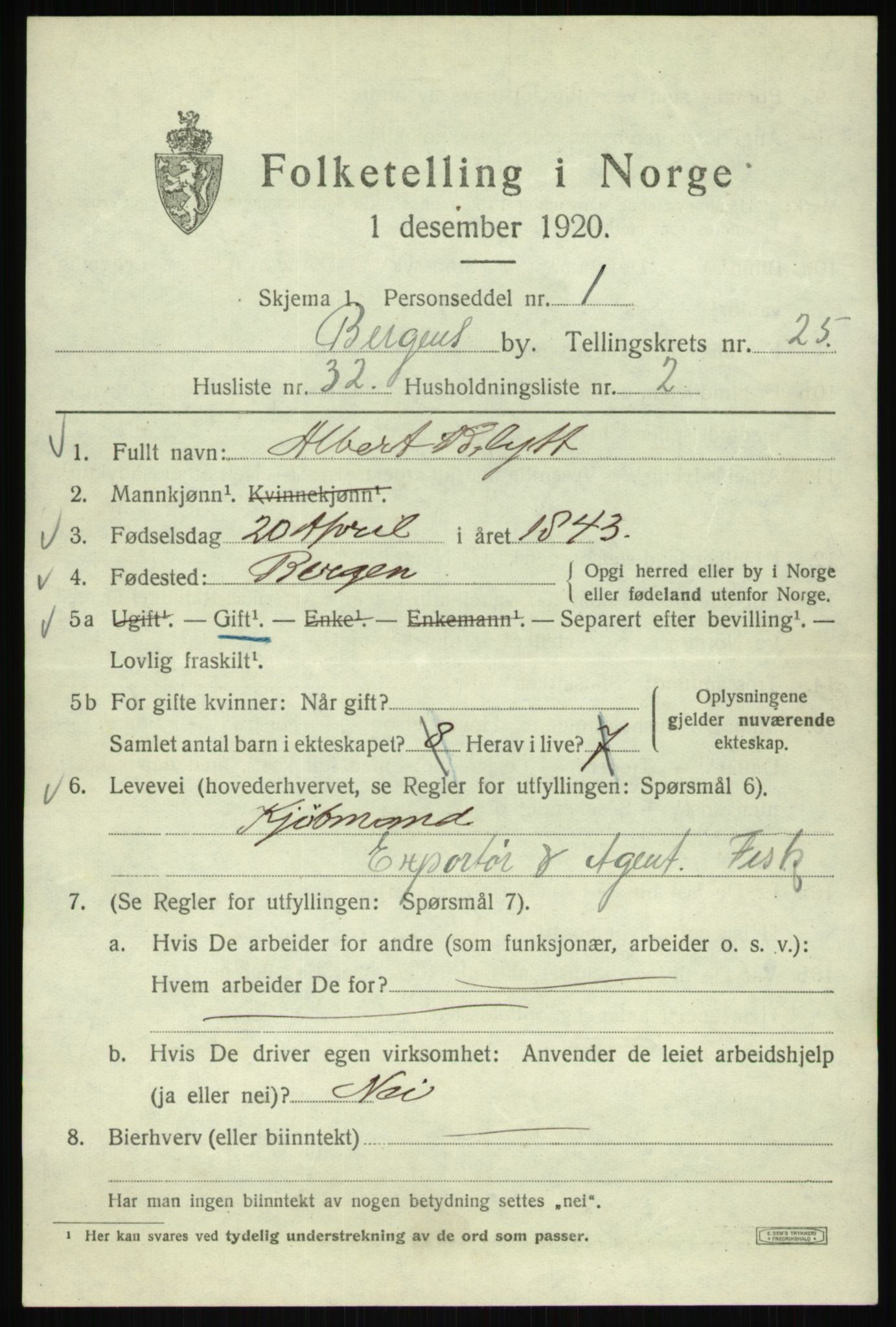 SAB, 1920 census for Bergen, 1920, p. 89577