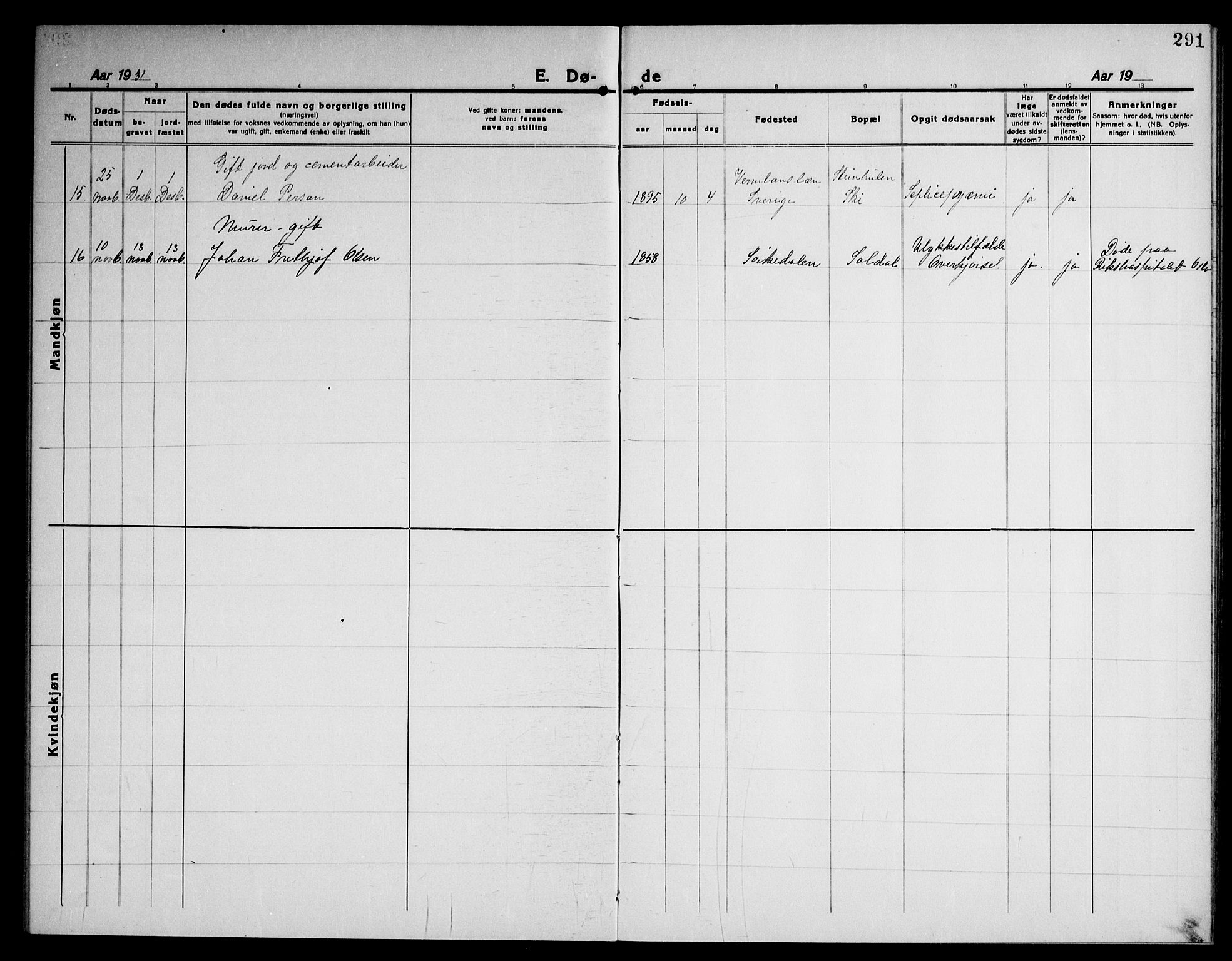 Kråkstad prestekontor Kirkebøker, AV/SAO-A-10125a/G/Gb/L0002: Parish register (copy) no. II 2, 1921-1941, p. 291