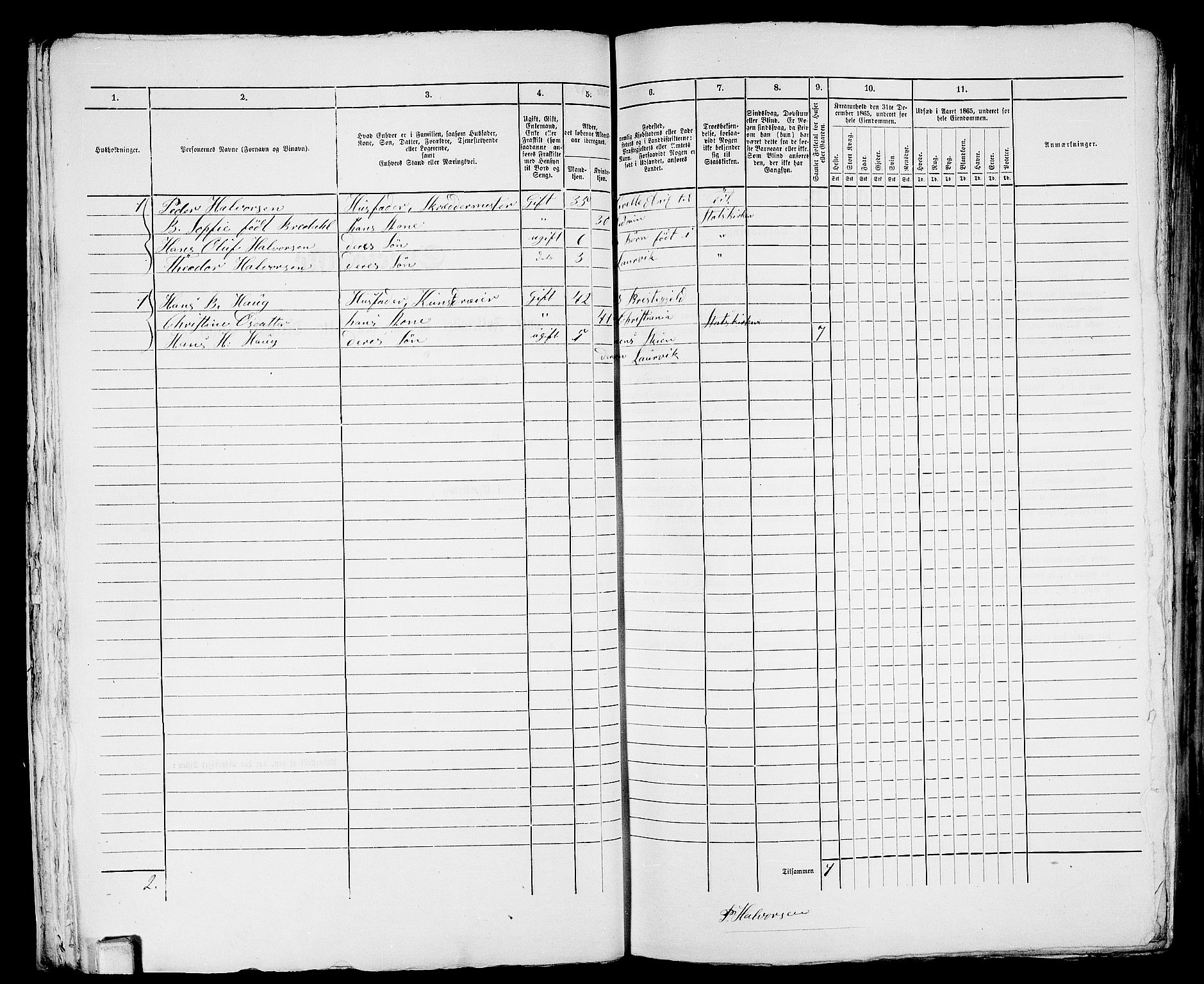 RA, 1865 census for Larvik, 1865, p. 700