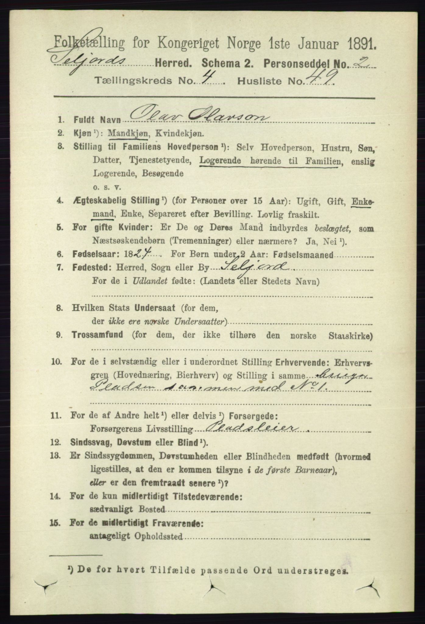 RA, 1891 census for 0828 Seljord, 1891, p. 1575