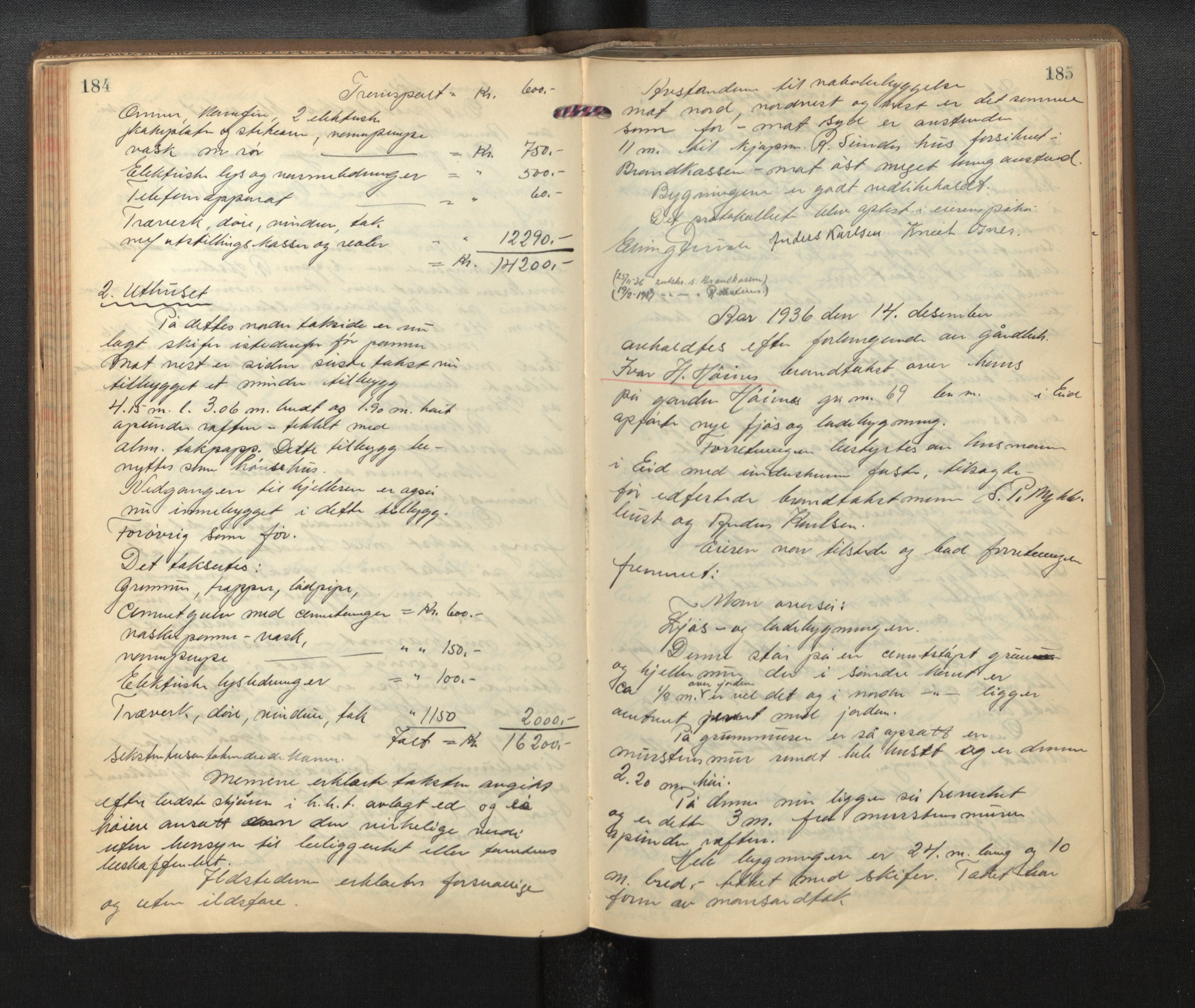 Lensmannen i Eid, AV/SAB-A-27001/0012/L0004: Branntakstprotokoll, 1922-1950, p. 184-185