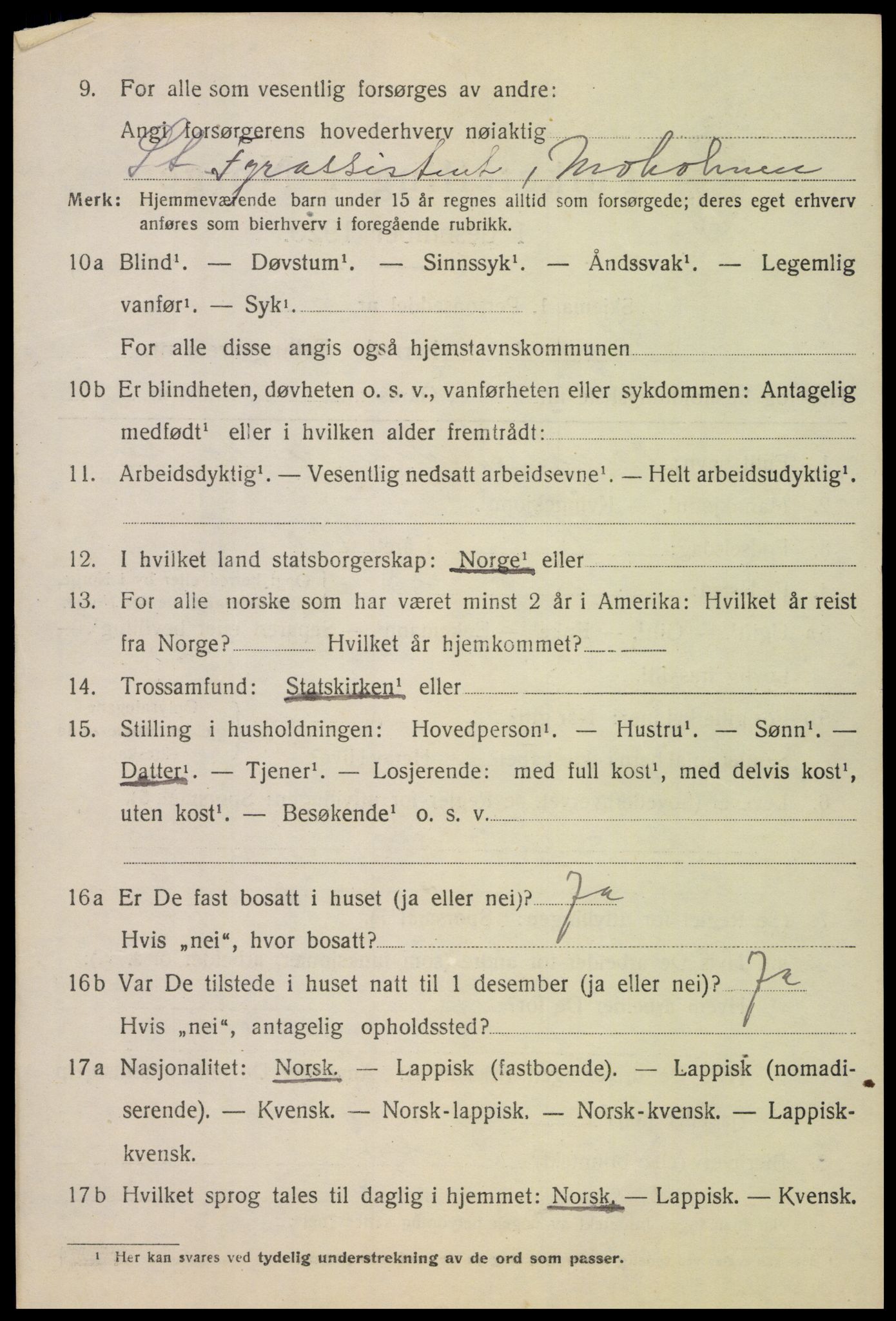 SAT, 1920 census for Vågan, 1920, p. 3166