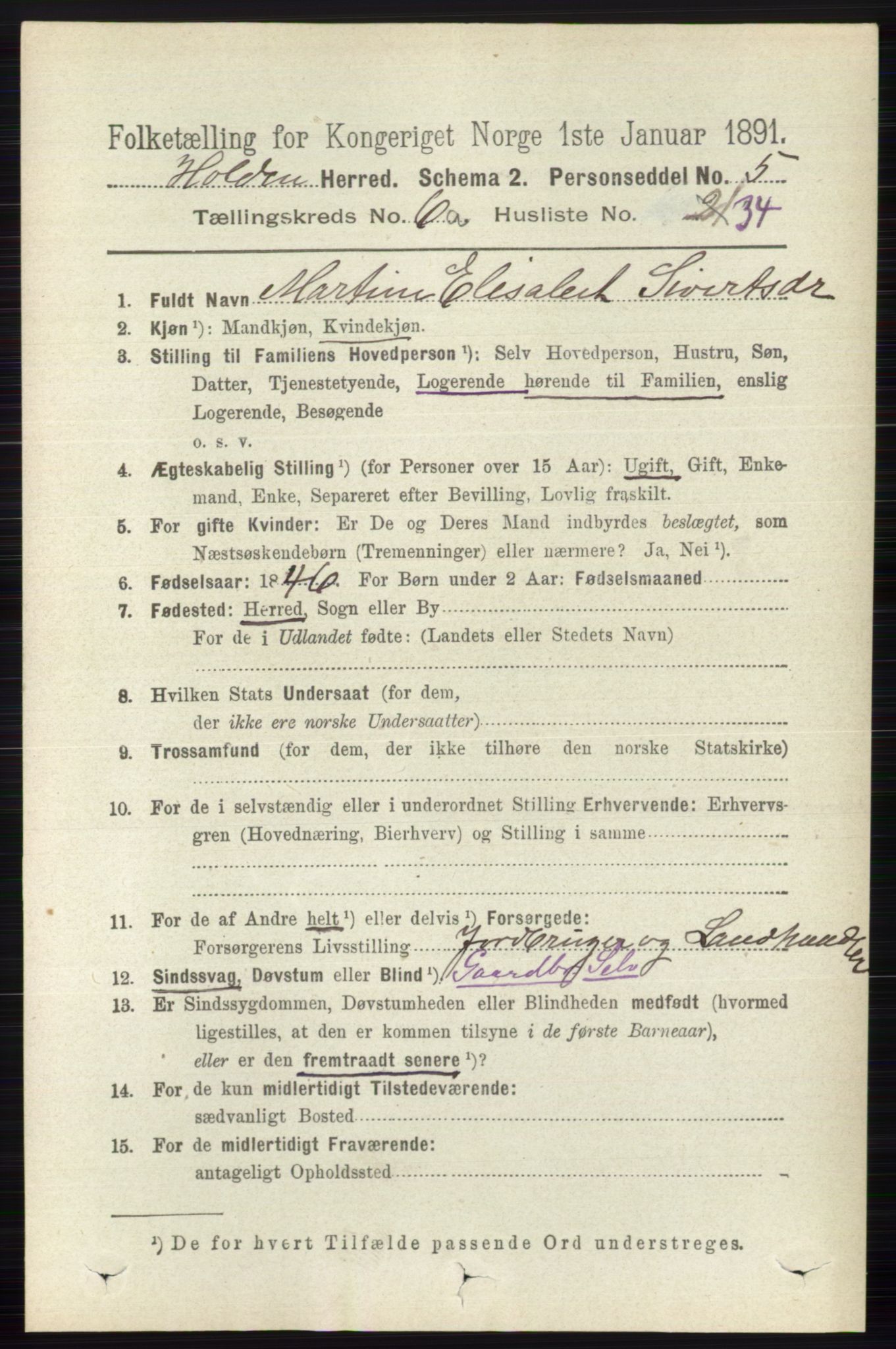 RA, 1891 census for 0819 Holla, 1891, p. 3055